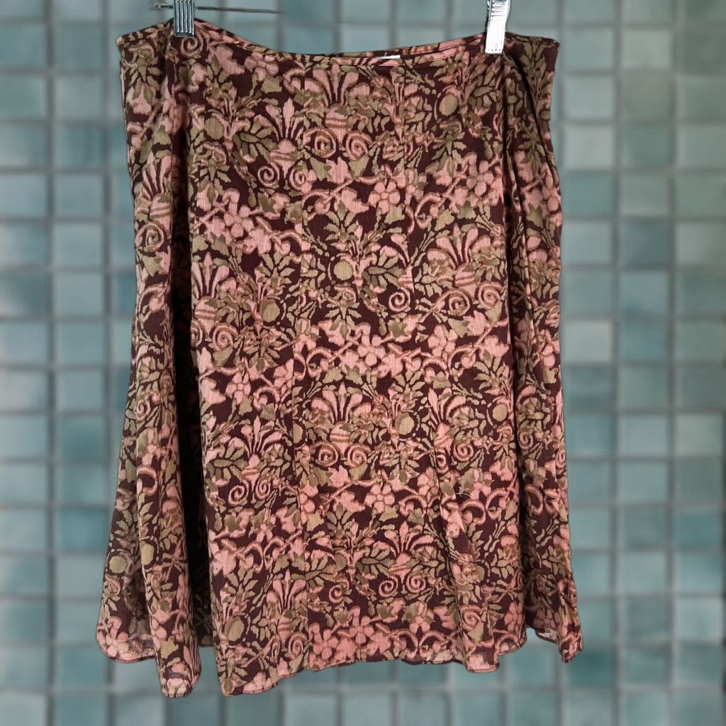 CO Liz & Co Womens Cotton Floral Lined Side Zip Casual Brown A Line Skirt Size 14 Size 36" / US 14 / IT 50 - 1 Thumbnail