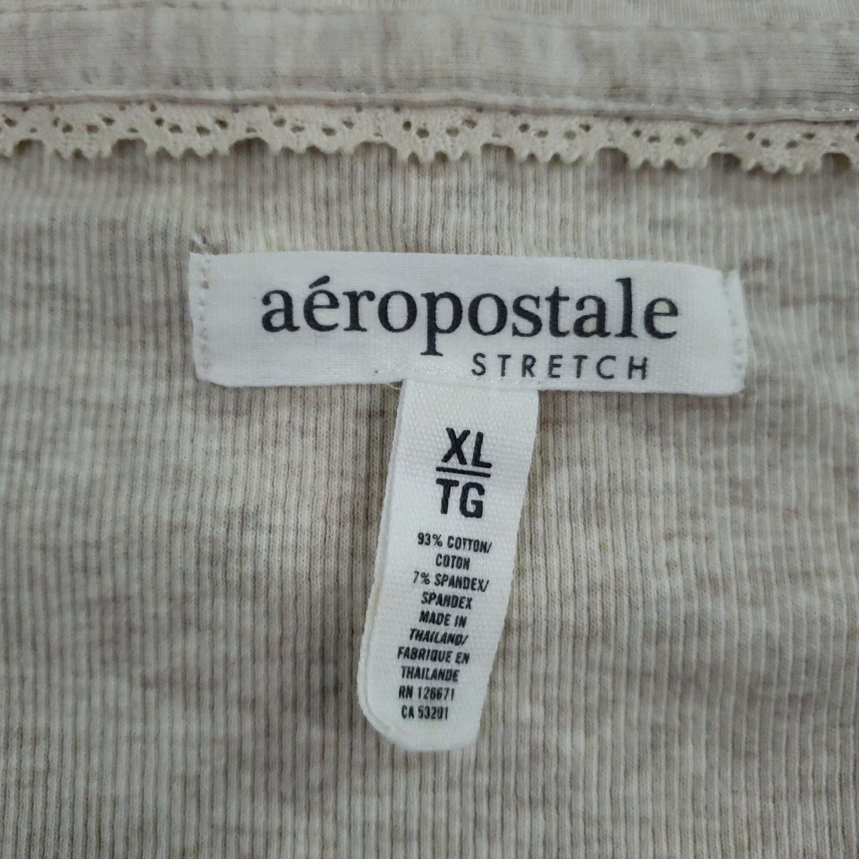 Aeropostale AEROPOSTALE Shirt Womens XL Beige Stretch Scoop Neck Lace Pintuck Henley Size XL / US 12-14 / IT 48-50 - 5 Thumbnail