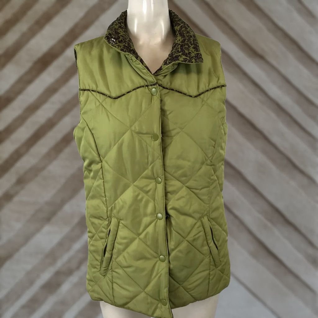 Roper ROPER WOMENS VEST Casual Quilted Reversible Button Up Green Floral MEDIUM M Size M / US 6-8 / IT 42-44 - 1 Thumbnail
