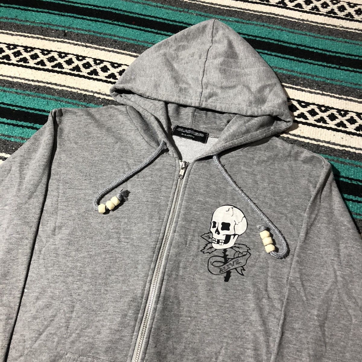 Beauty Beast Glad News Skeleton Studded Thermal Zip Hoodie Size US L / EU 52-54 / 3 - 7 Thumbnail