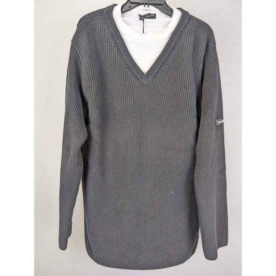 Balenciaga o1rshd1 Wool Rib Knitwear Layered T-Shirt V-Neck Black/White Size US S / EU 44-46 / 1 - 8 Thumbnail