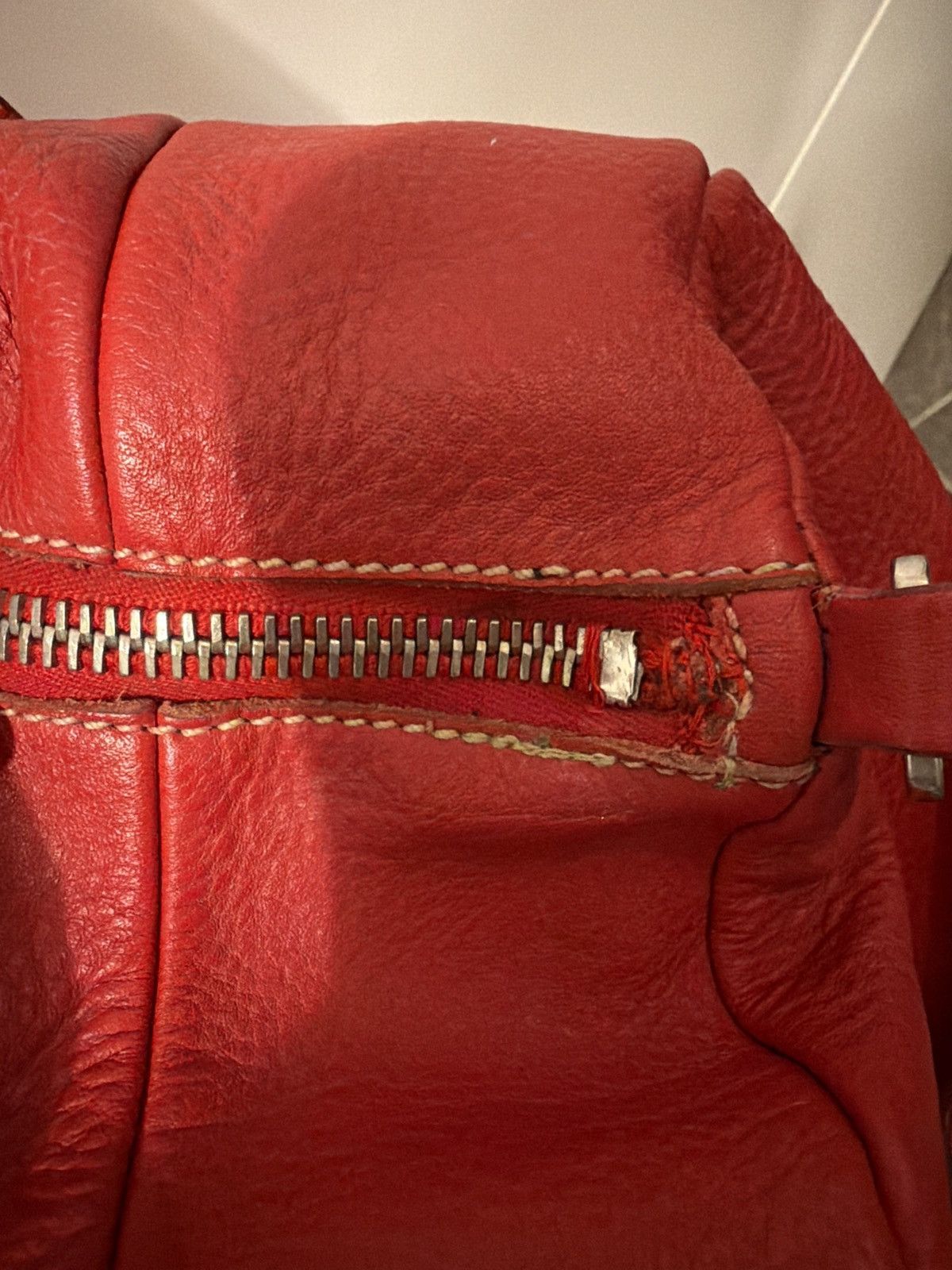 Prada Prada Vitello Daino Red Leather Barrel Duffle Bag Size ONE SIZE - 10 Thumbnail