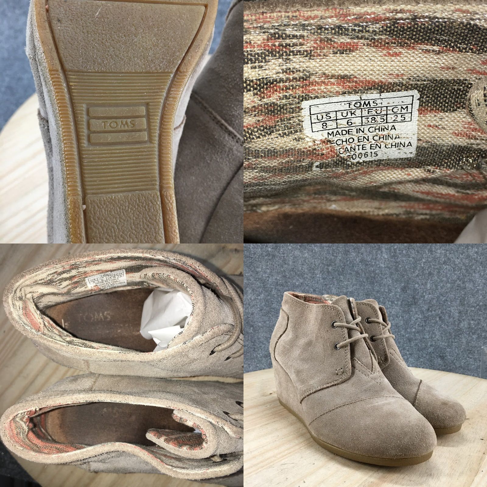 Toms TOMS Boots Womens 8 Desert Ankle Booties Wedge Heels Casual Brown Suede Lace Up Women Bootie XS? Size US 8 / IT 38 - 10 Thumbnail