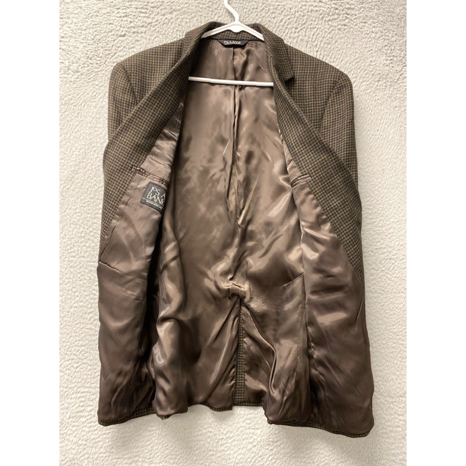 Vintage Jos A Bank Blazer Mens 42 Brown Houndstooth Wool - 100% Wool - Regular Fit - Notch Lapel - Single-Breasted 2-Button Size 42R - 6 Thumbnail