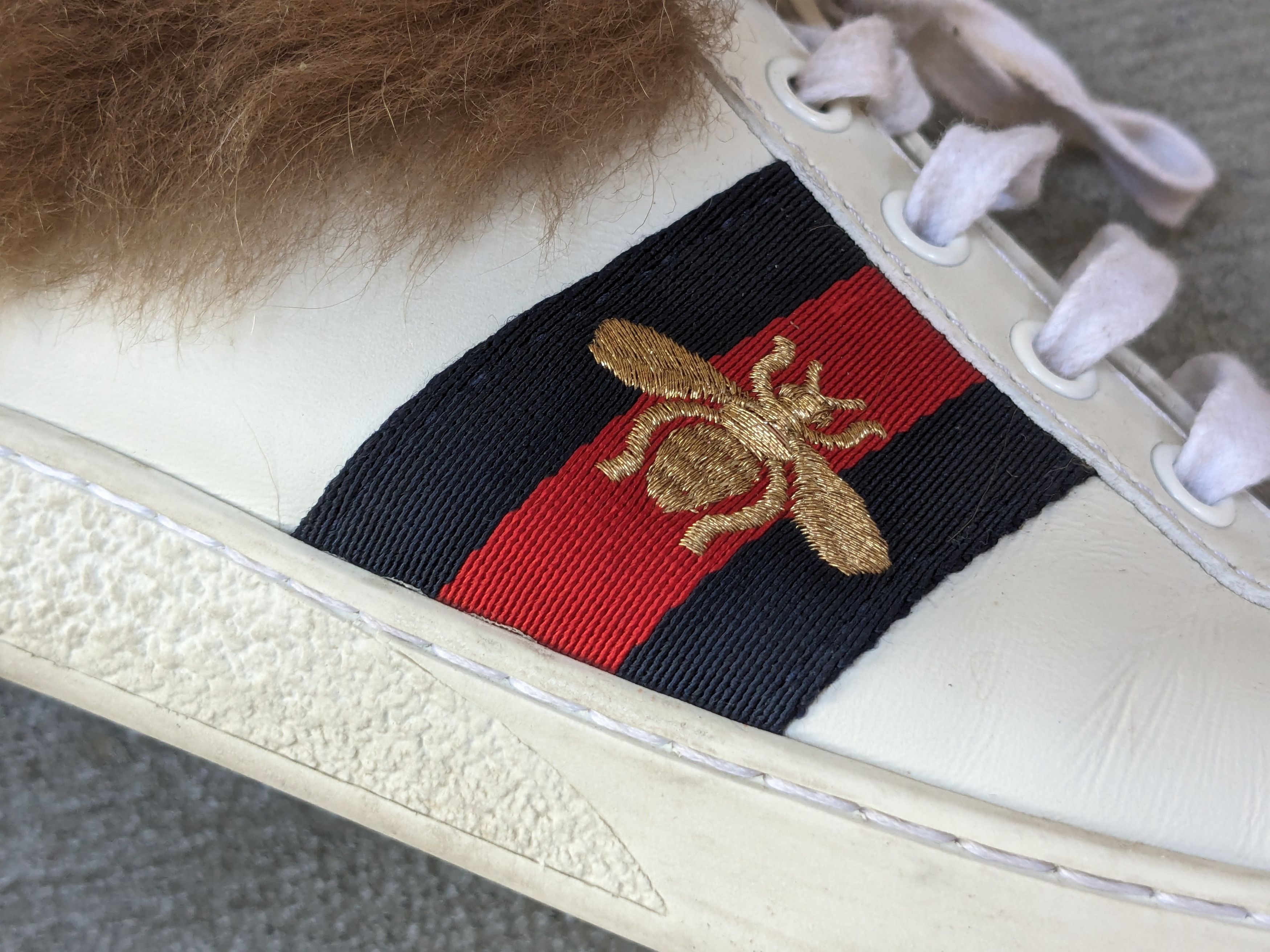 Gucci Women's Gucci Ace Sneakers Bee White 8 Low Top Fur Shearling Size US 8 / IT 38 - 13 Thumbnail
