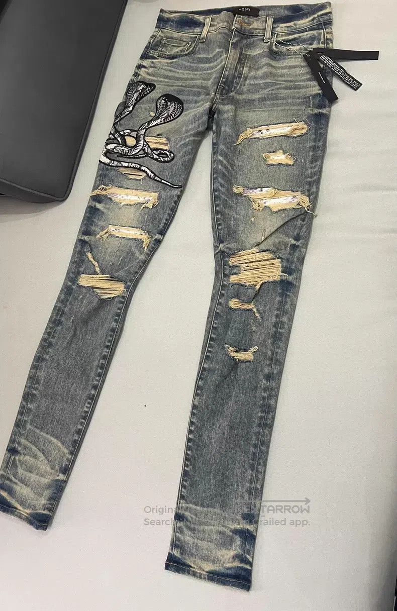Amiri Amiri Three Headed Snake Embroidered Patchwork Slim Fit De Size US 32 / EU 48 - 1 Thumbnail