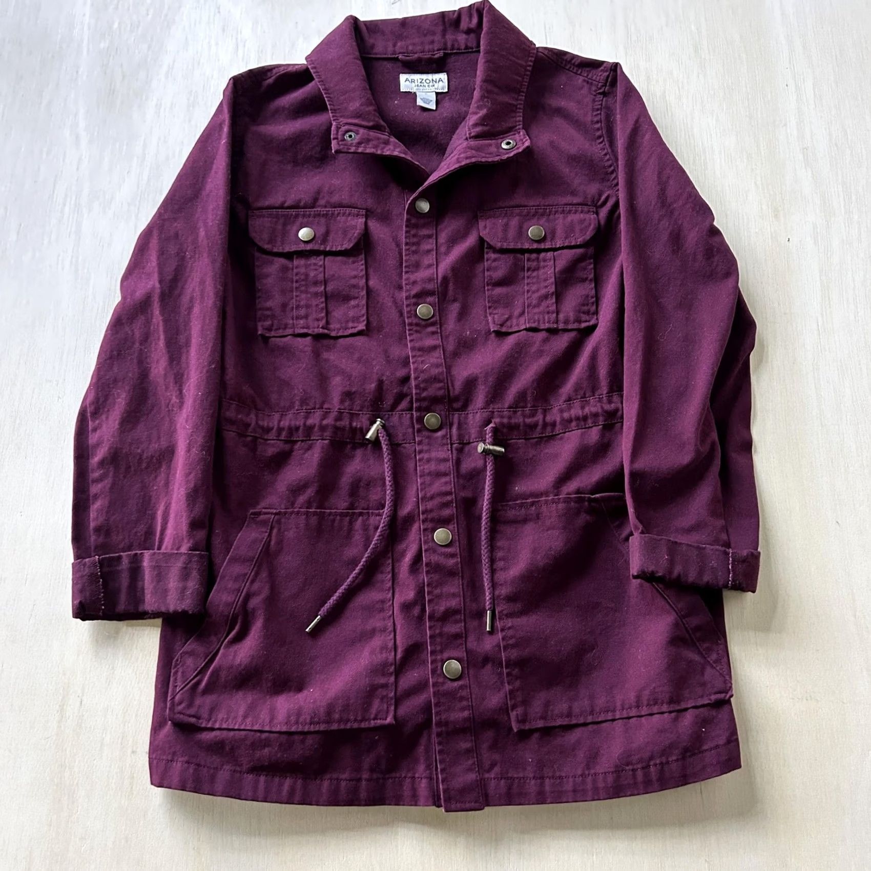Vintage Arizona Jean Co Jacket Womens Medium Purple Twill Anorak Snap Front Pockets Size 32" / US 10 / IT 46 - 2 Thumbnail