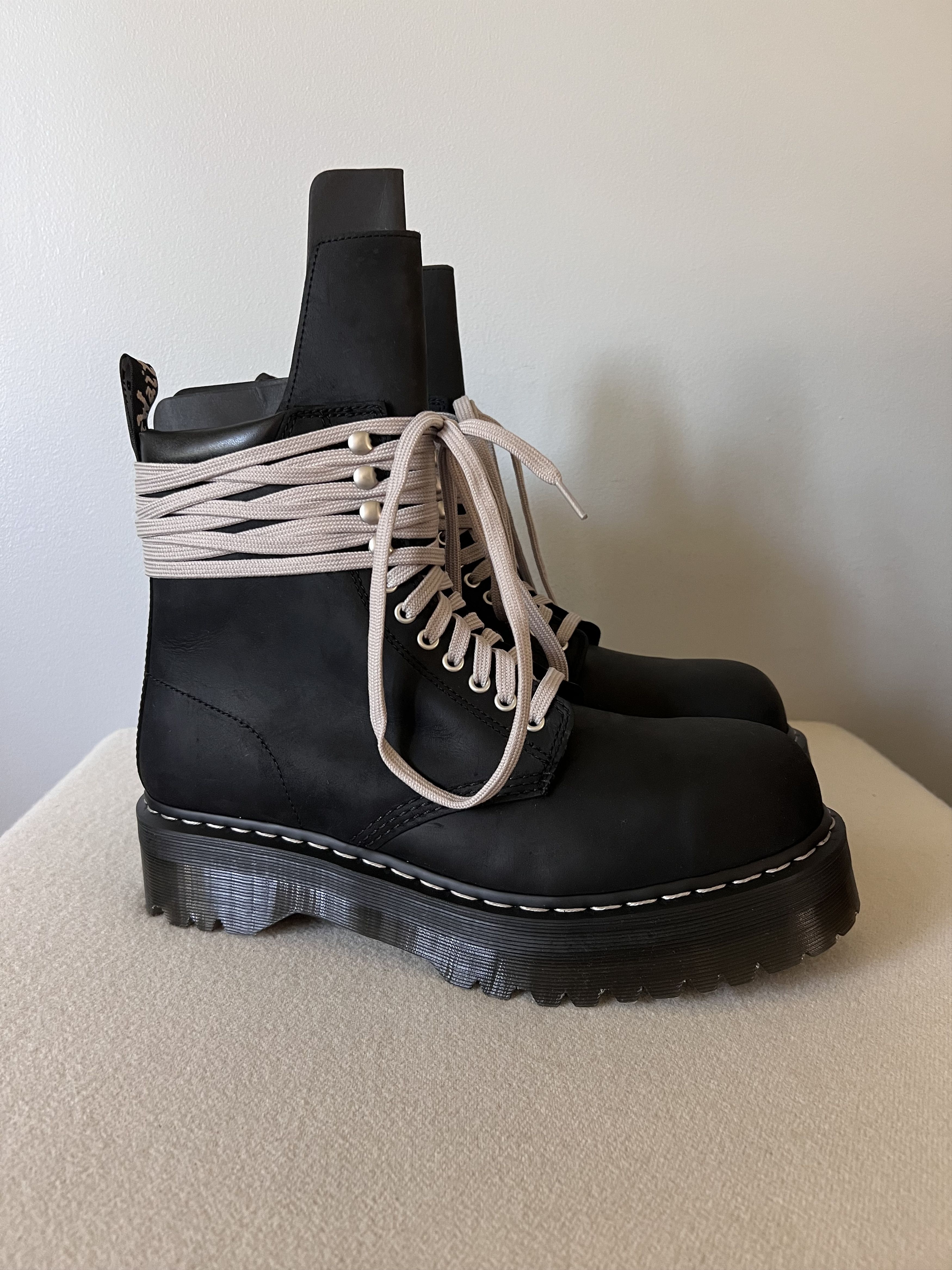 Rick Owens Dr. Martens Steel Toe Quad Sole Boots in Black Boots