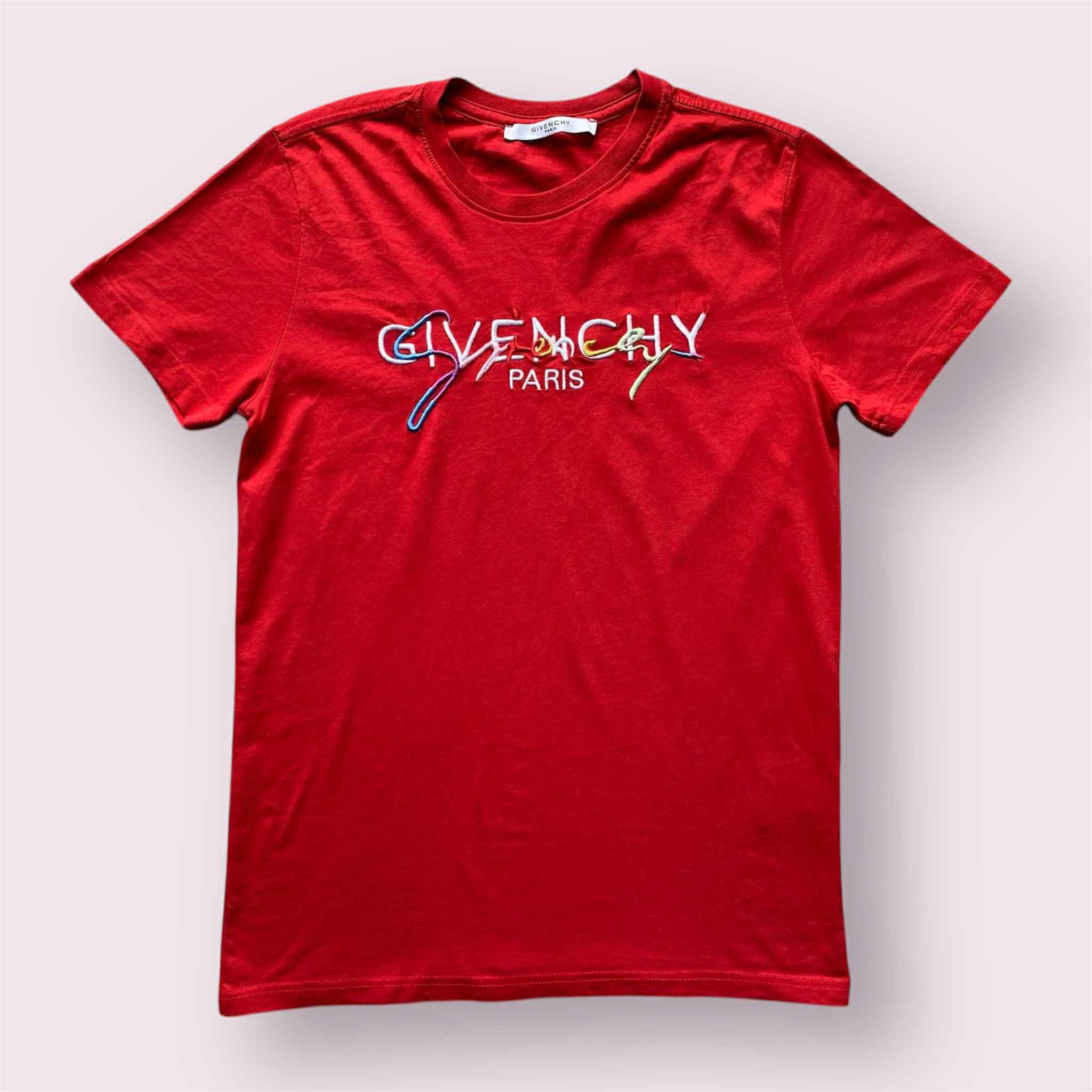Givenchy Givenchy Paris Red Tee Embroidery Colorful Logo Size US S / EU 44-46 / 1 - 1 Thumbnail