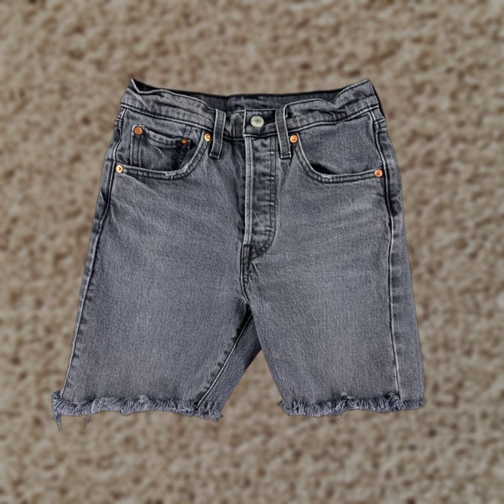 Levi's Levis Shorts Womens 24 Gray Denim Jean Cutoff Premium Big E 501 Button Fly 21x6 Size 42" / US 20 - 1 Thumbnail