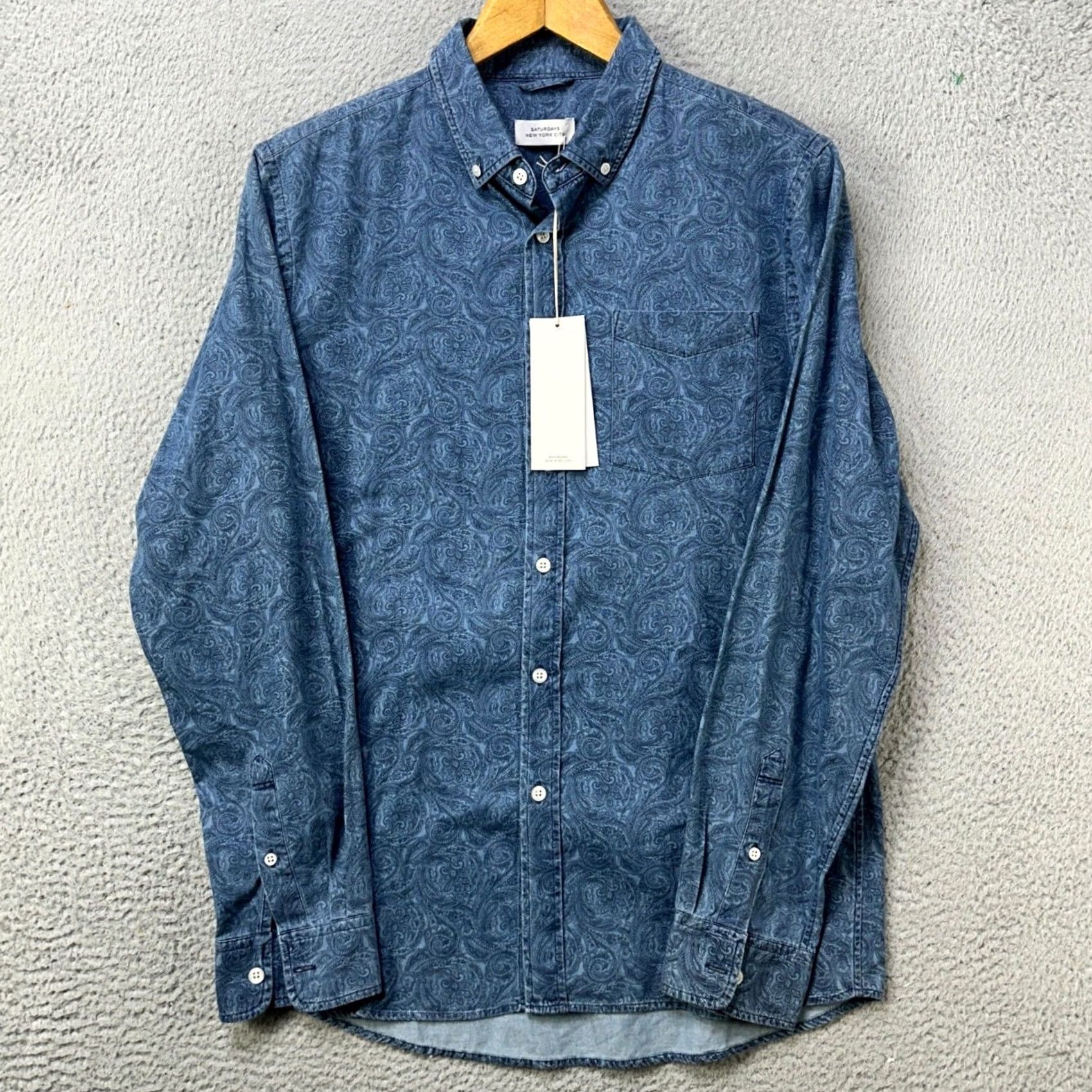 Saturdays NYC Saturdays NYC Shirt Paisley Blue Long Sleeve Button-Up Mens M Den​im Blue Pocket Size US M / EU 48-50 / 2 - 2 Thumbnail