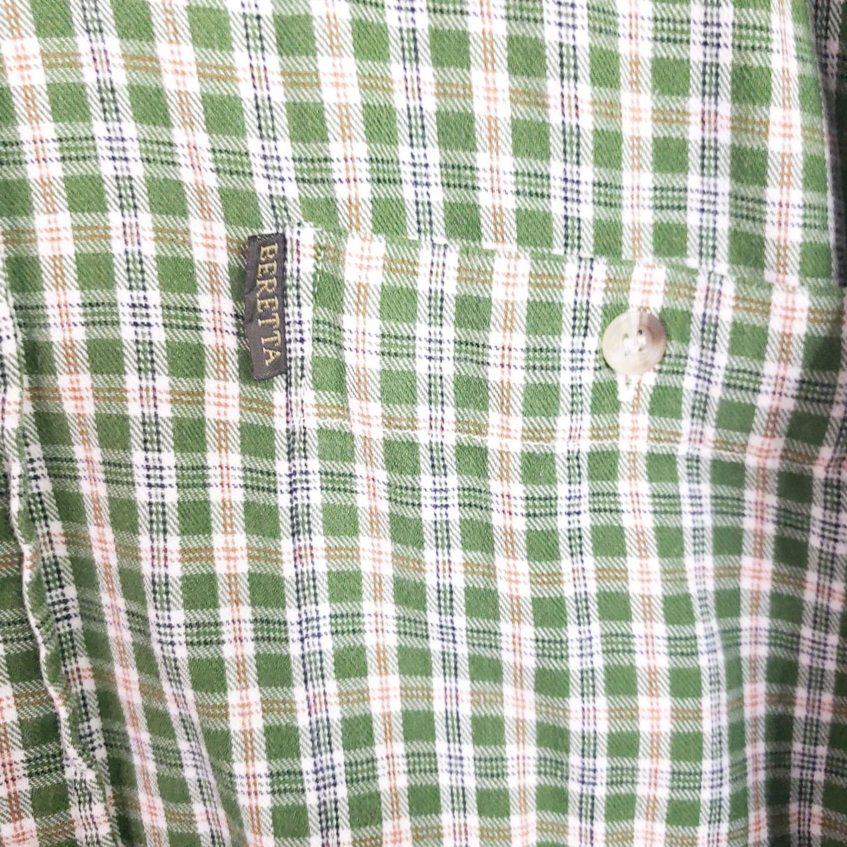 Vintage Beretta Green Plaid Cotton Flannel Button Up Dress Shirt Men's XL Size 42R - 4 Thumbnail