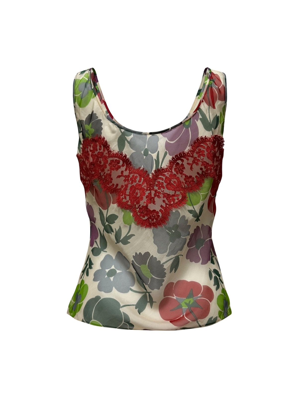 Dior DIOR F/W 2001 Floral Print Silk Tank Top with Lace Panel Size XS / US 0-2 / IT 36-38 - 2 Thumbnail