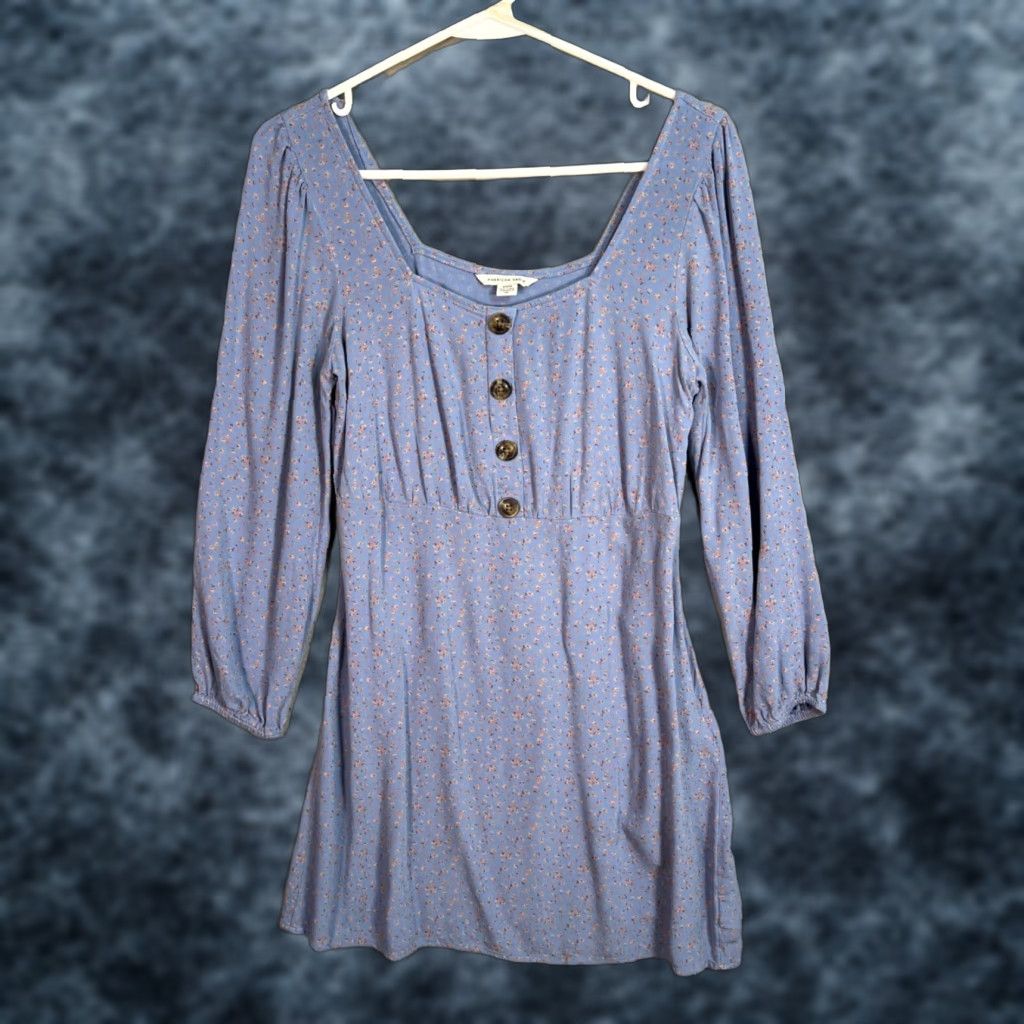 Vintage VINTAGE American Eagle Dress Womens Mini Blue Floral Button Front  Long Sleeve M