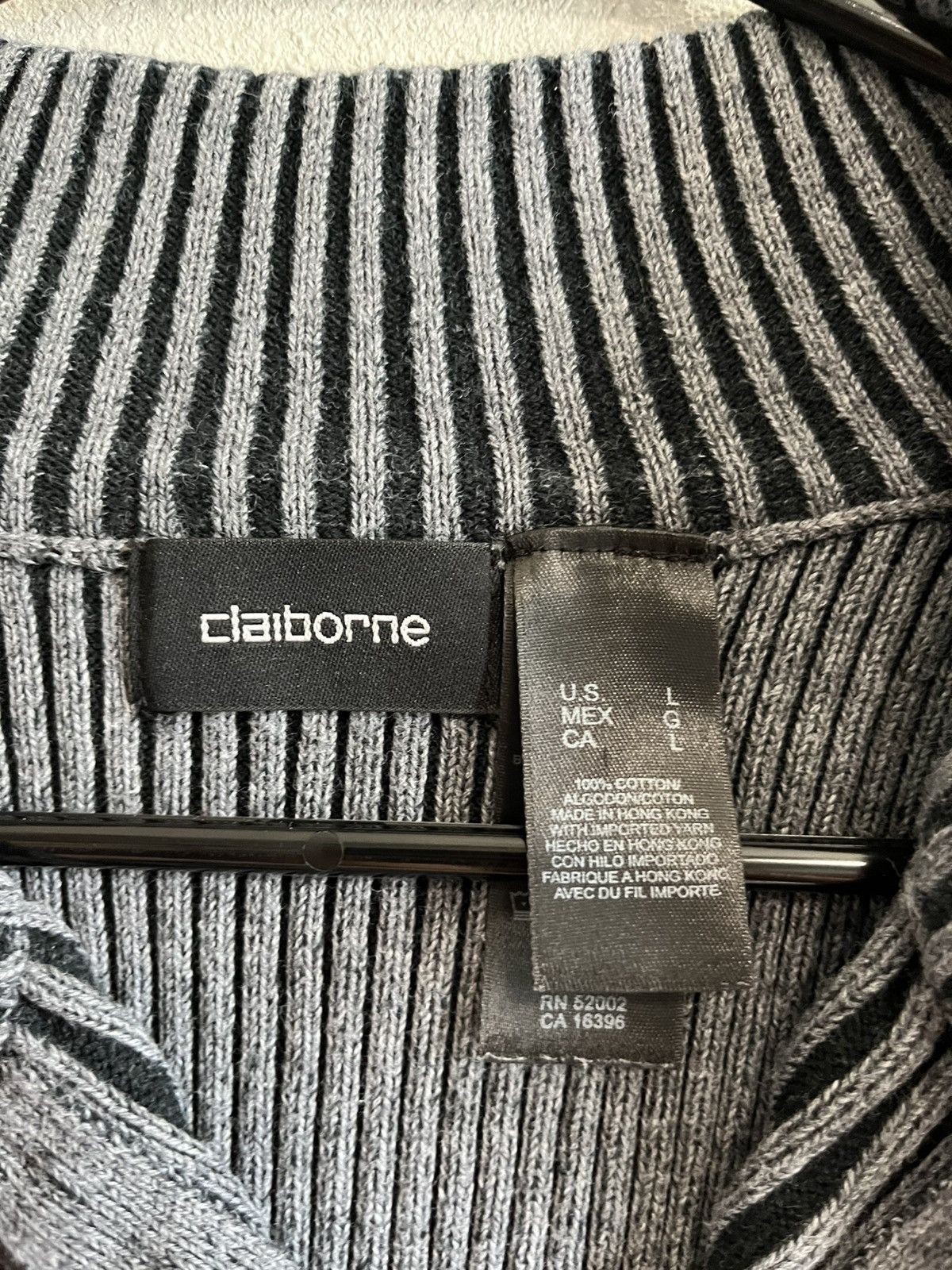 Vintage Claiborne Gray Ribbed Zip Sweater – Size L Size US L / EU 52-54 / 3 - 3 Thumbnail