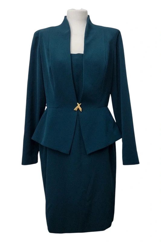 Evan Picone Vintage EVAN-PICONE Emerald Peplum Dress 80s90s MobWife Size L / US 10 / IT 46 - 1 Thumbnail