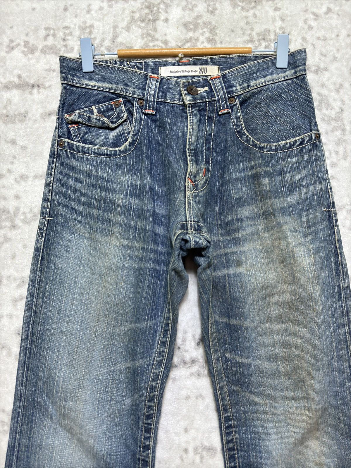 Edwin Vintage Edwin 401XV Muddy Wash Flared Distressed Jeans Size US 29 - 3 Thumbnail