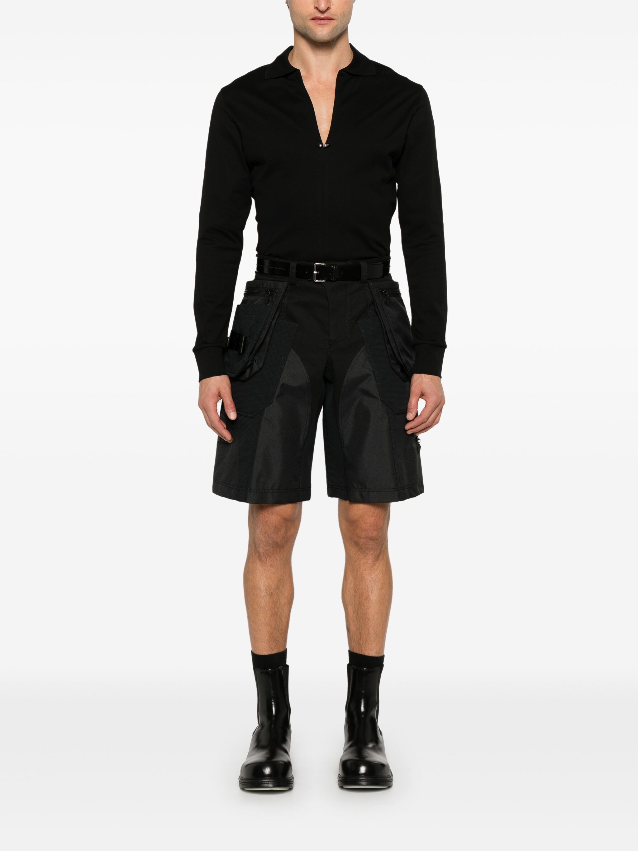 Mugler o1s22i1n1124 Bi-Material Cargo Bermuda Short in Black Size US 32 / EU 48 - 2 Thumbnail