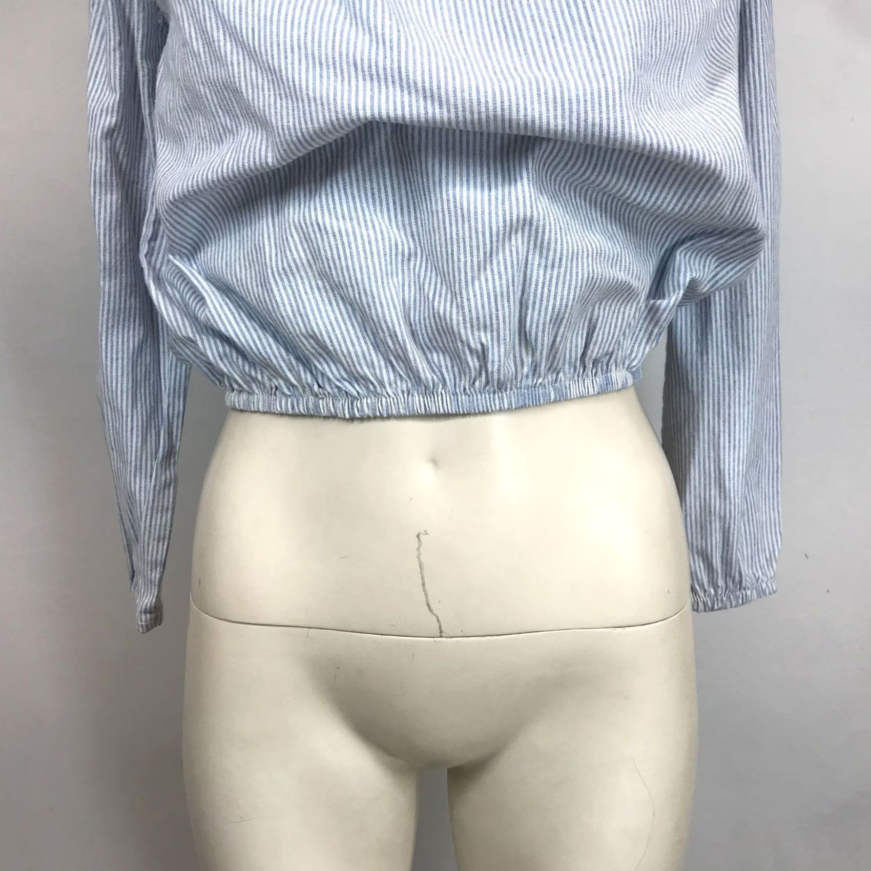 Vintage JOHN GALT Womens M/L Blue/White Stripe Long Sleeve Elastic Crop Top Size M / US 6-8 / IT 42-44 - 3 Thumbnail