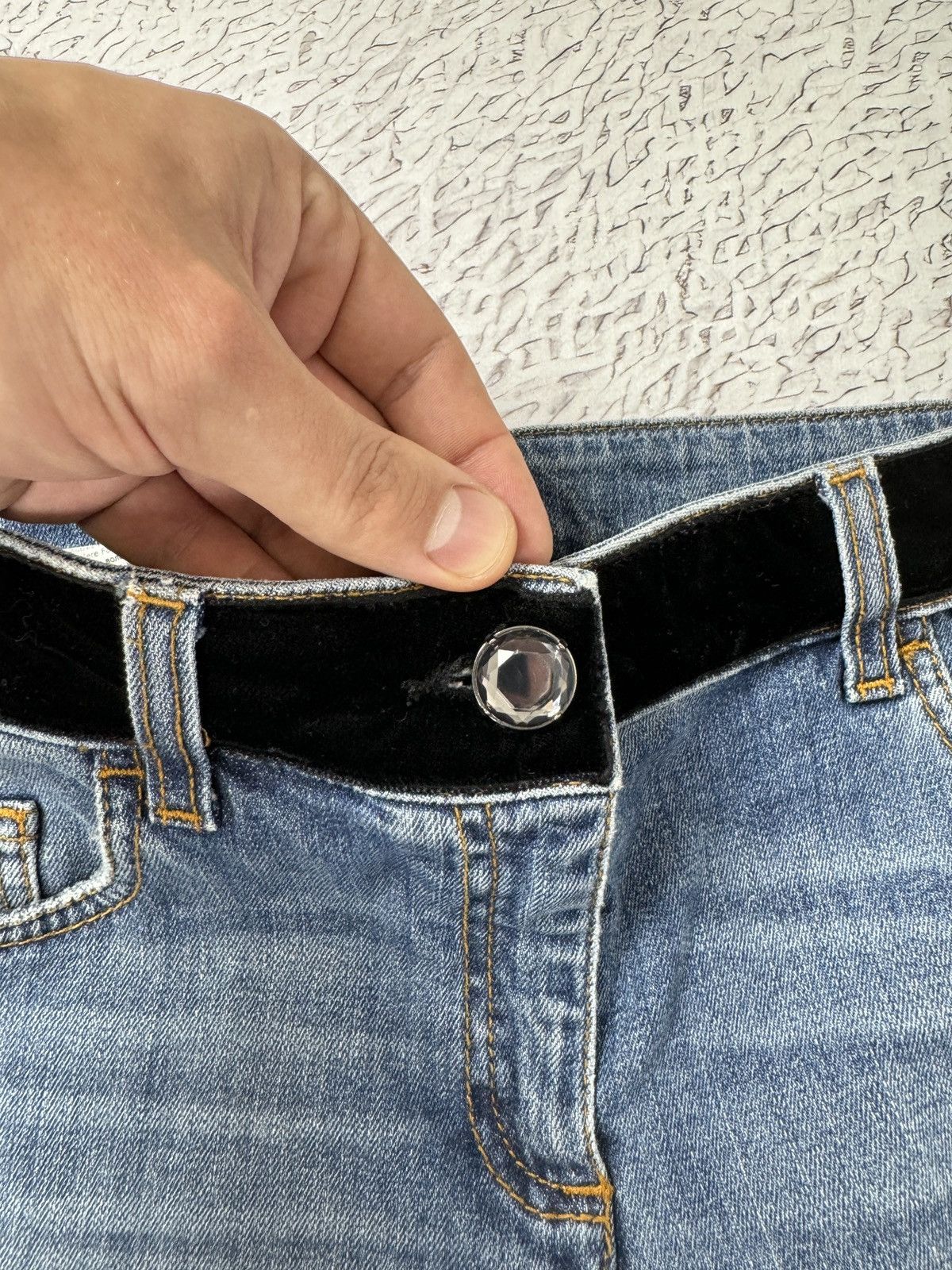Boutique Moschino × Moschino Boutique Moschino blue distressed embroidery diamond jeans Size 30" / US 8 / IT 44 - 10 Thumbnail