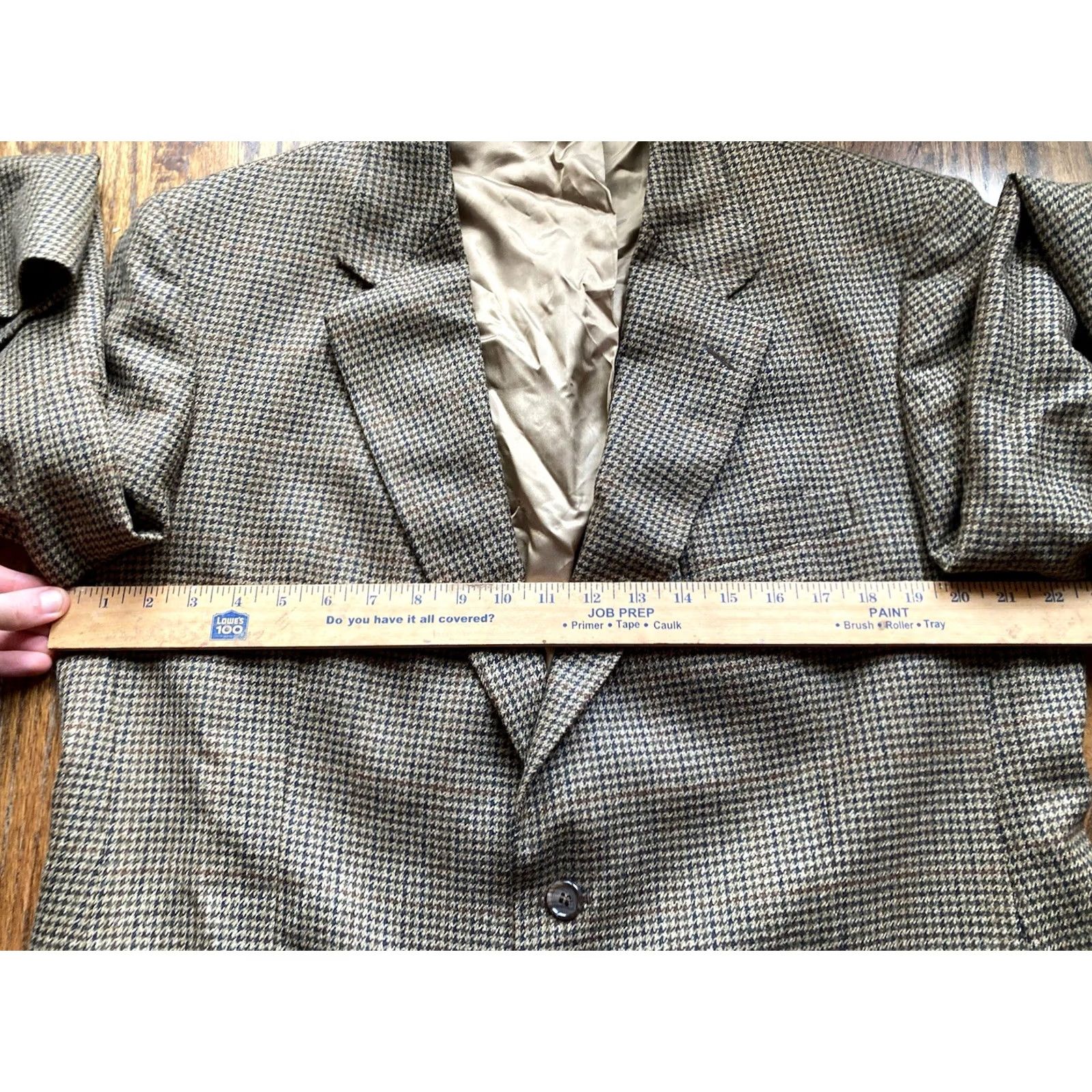 Brooks Brothers VINTAGE Brooks Brothers Mens Beige Houndstooth Lambswool Jacket Blazer Sport Coat 44R Size 44R - 7 Thumbnail