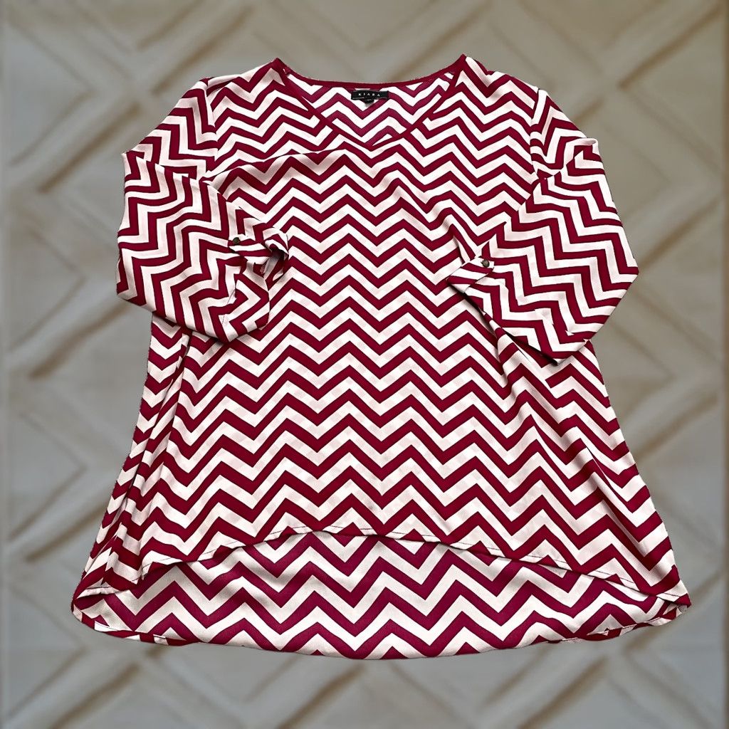 Pinko Kiara Blouse Top Womens XL Pink Red White Zig Zag Striped Roll Tab Long Sleeve Size XL / US 12-14 / IT 48-50 - 1 Thumbnail