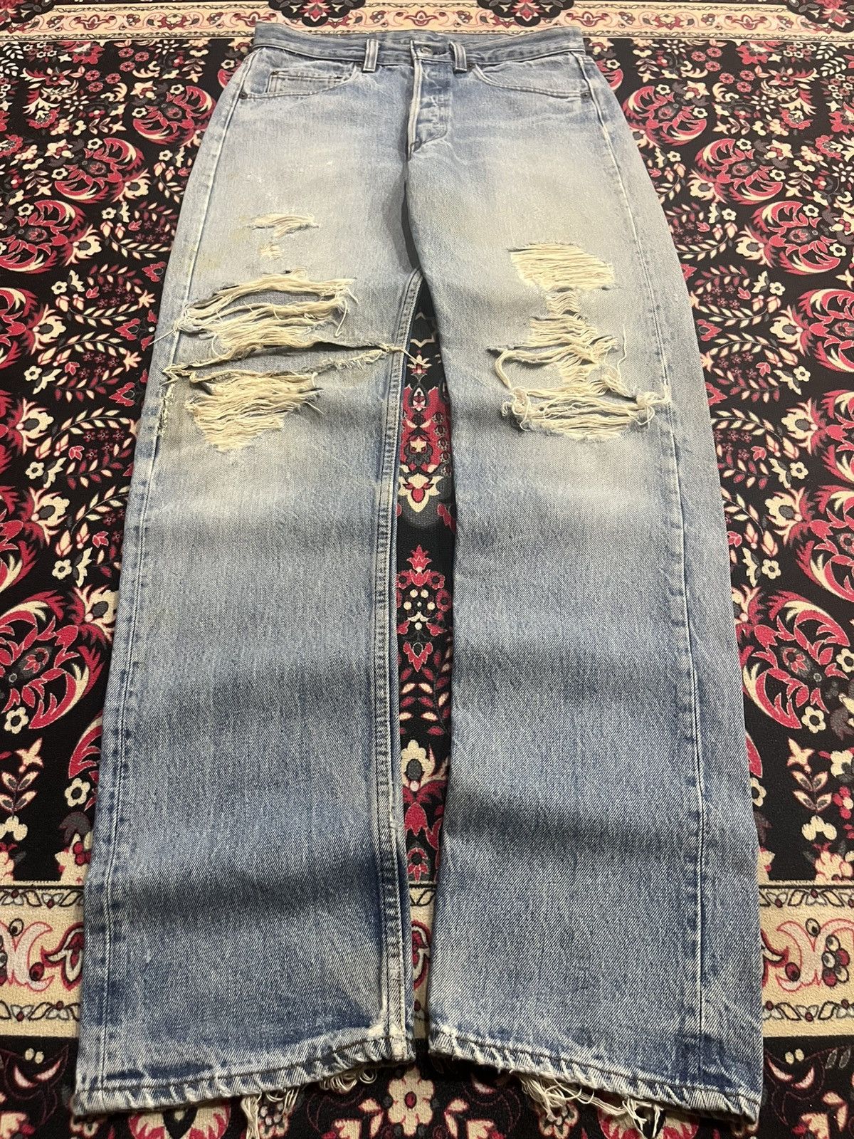 Levi's ⚡️Vintage⚡️80s Levi’s 501 Destroy Buttonfly Blue Washed Jeans Size US 30 / EU 46 - 1 Thumbnail