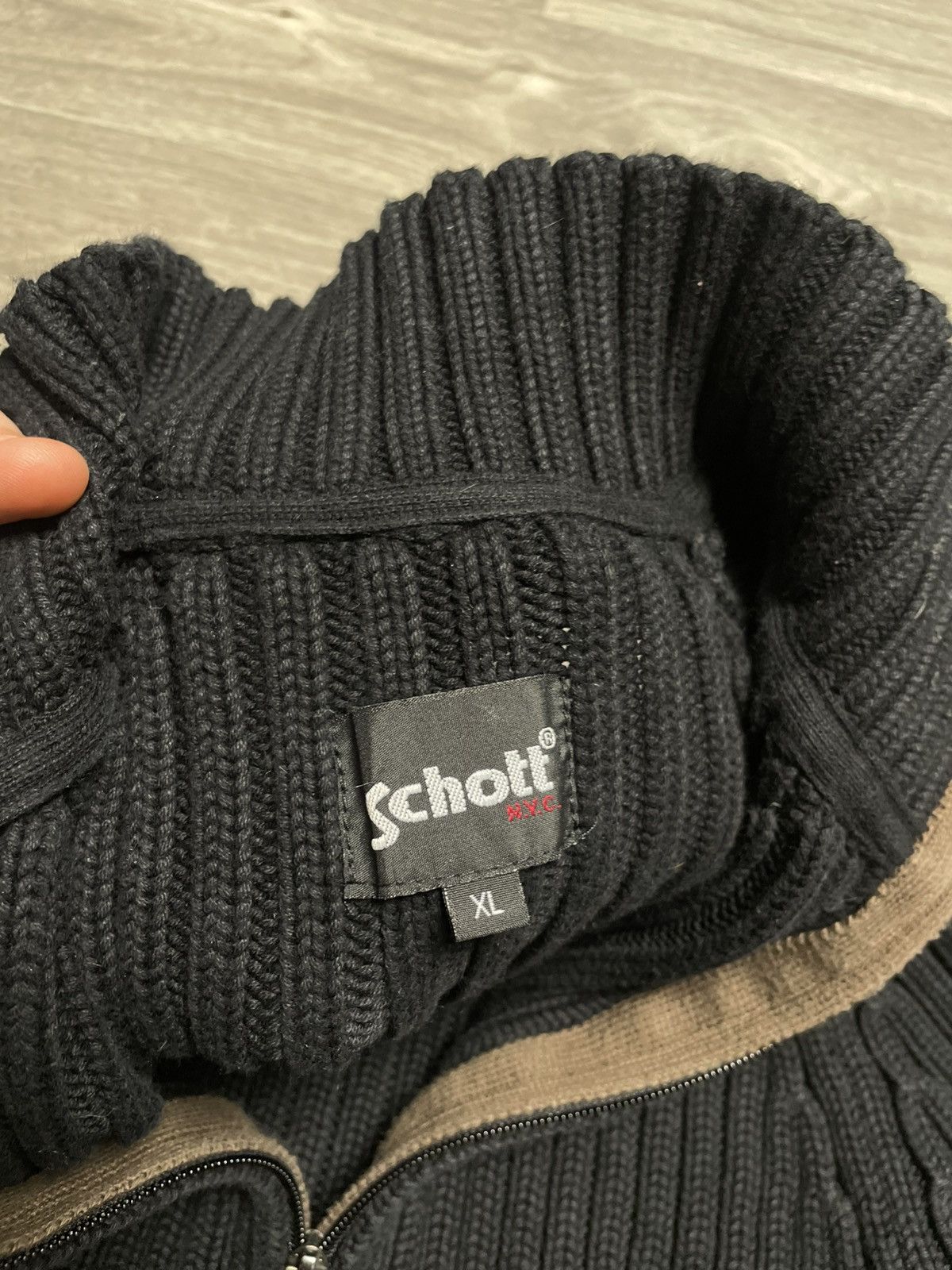 Schott Vintage Schott NYC Black Ribbed Knit Full Zip Sweater USA Size US XL / EU 56 / 4 - 12 Thumbnail