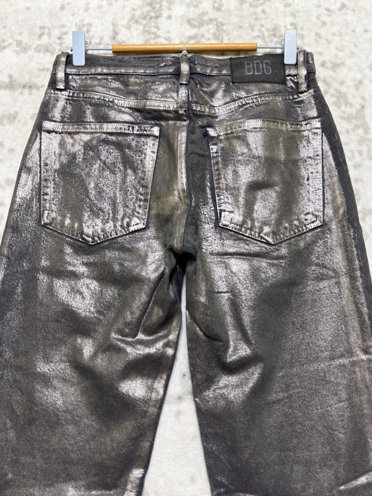 5351 POUR LES HOMMES BDG Metallic Coated Black Skinny Jeans Y2K Futuristic Punk Size US 28 / EU 44 - 9 Thumbnail