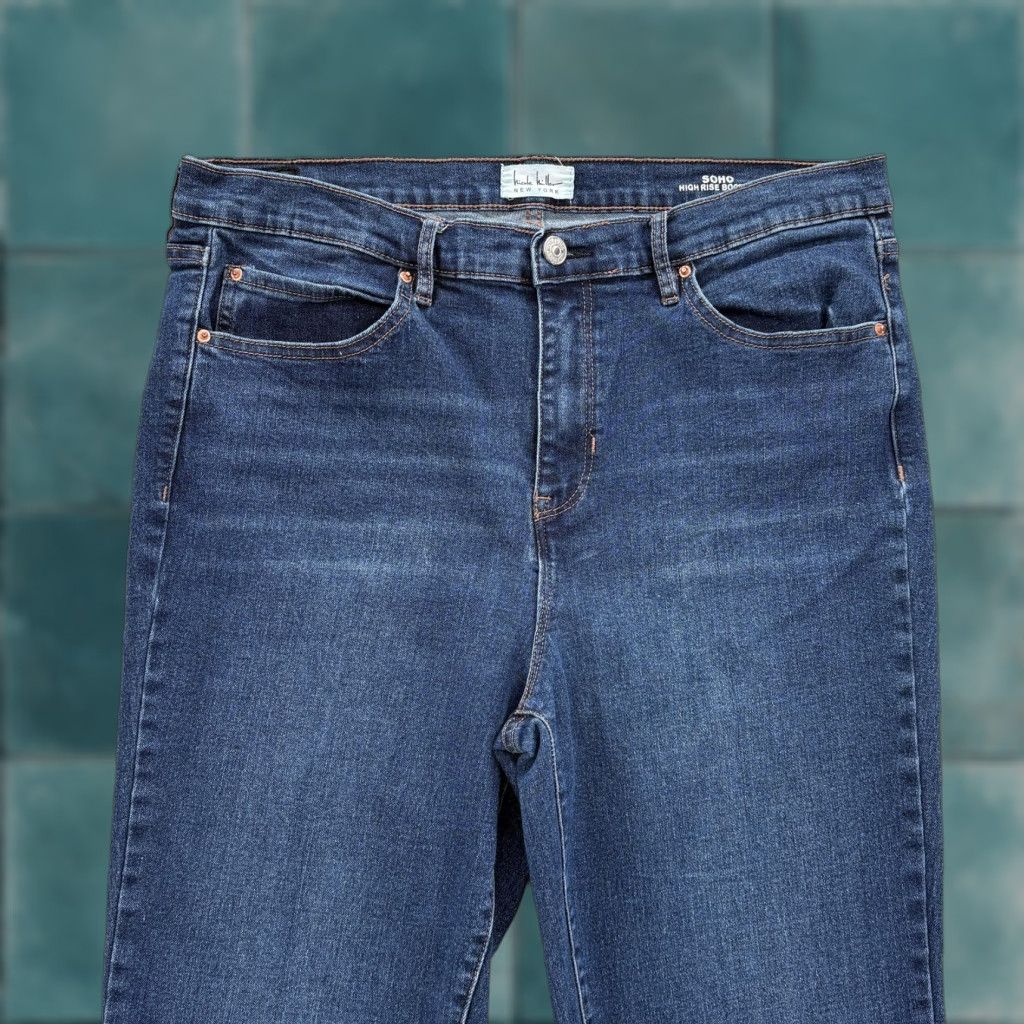 Nicole Miller Nicole Miller Jeans Women 14 Blue Medium Wash Bootcut Distressed Stretch 5-Pocket High Rise Casual Womens Size 36" / US 14 / IT 50 - 1 Thumbnail