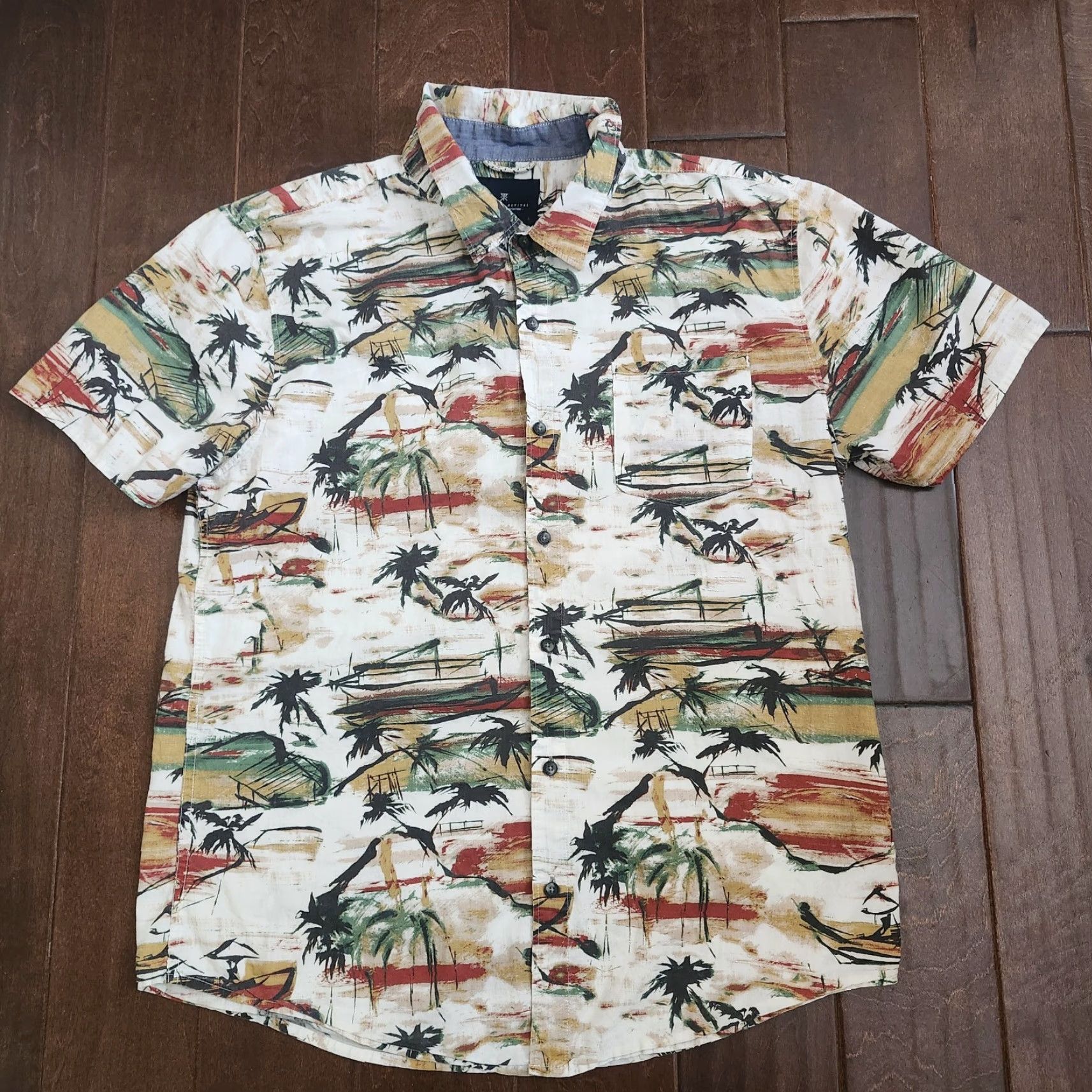 Roark Roark Revival Mens XL Button-Up Short Sleeve Shirt Tropical Palm Print Multicolor Cotton Regular Handcrafted? Size US XL / EU 56 / 4 - 2 Thumbnail