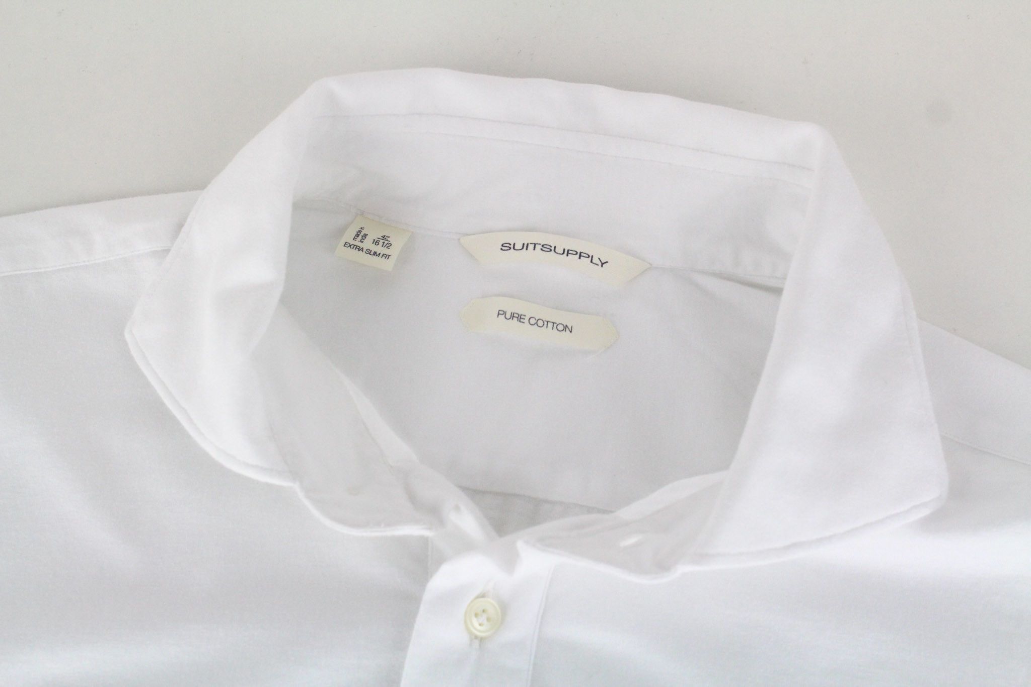 Suitsupply 42/16 1/2 Extra Slim White Cotton Polo 72370 Size 42R - 3 Thumbnail