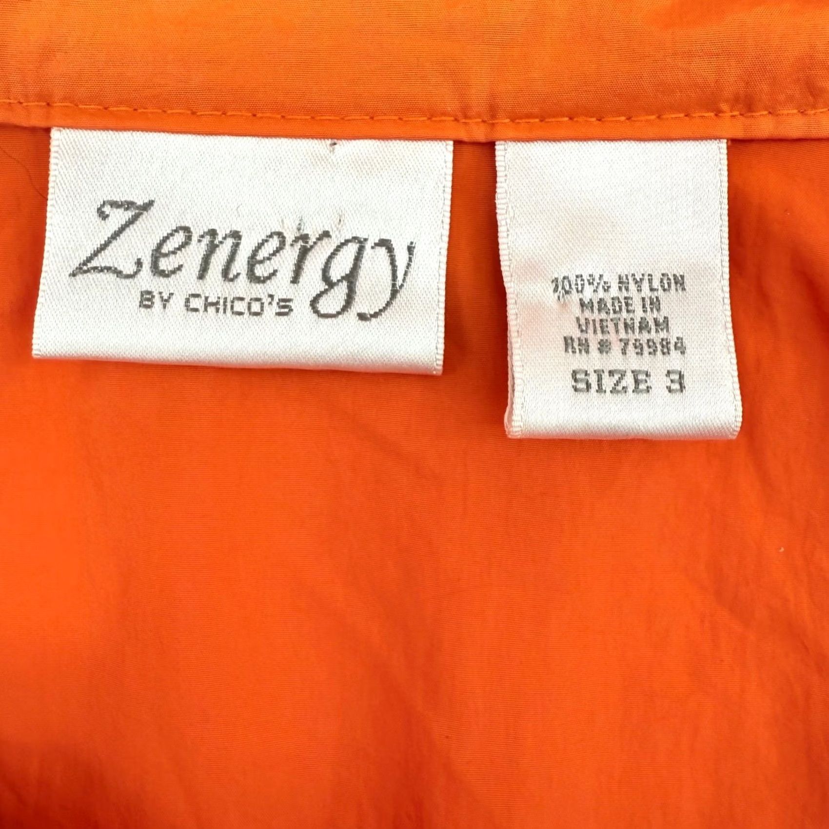 Vintage Zenergy Chico's Jacket Orange Three-Quarter Sleeve Lightweight Nylon Button Front Pocket - Women XL Size XL / US 12-14 / IT 48-50 - 3 Thumbnail