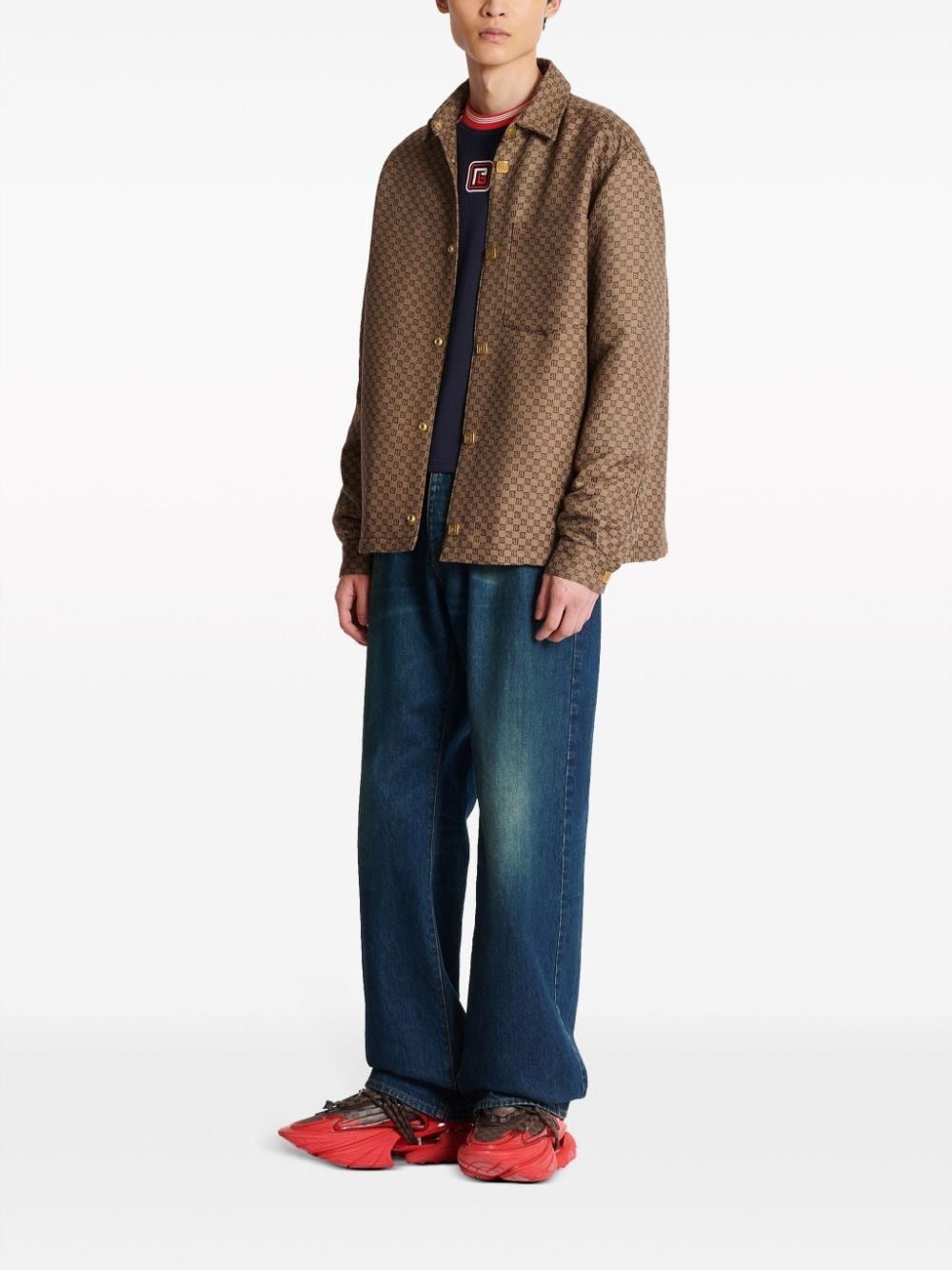 Balmain o1s1wg111025 PB Monogram Shirt Jacket in Camel Brown Size US S / EU 44-46 / 1 - 5 Thumbnail