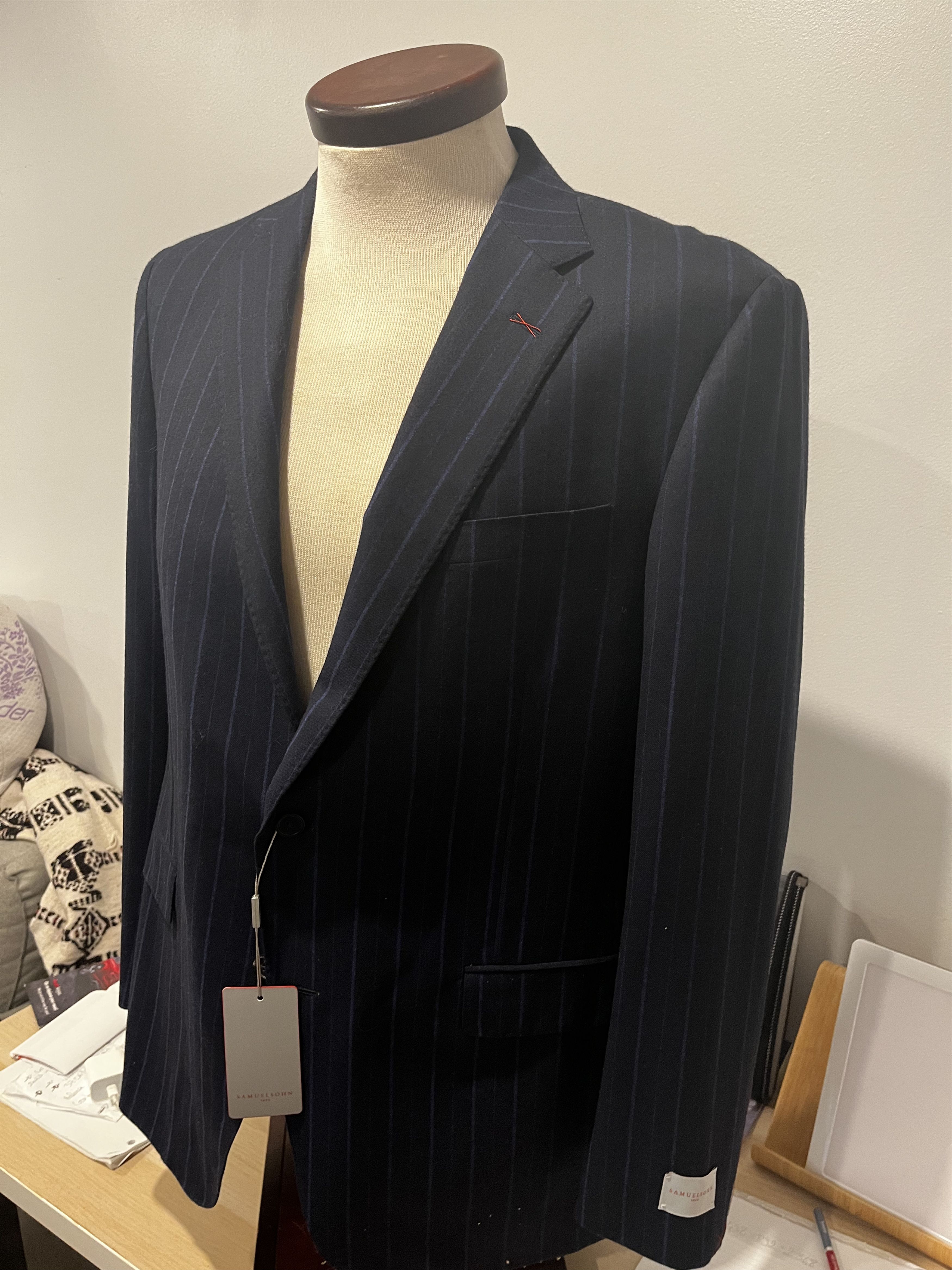 Samuelsohn Brand new Samuelsohn 2 piece luxury suit striped wool blue Size 42L - 5 Thumbnail