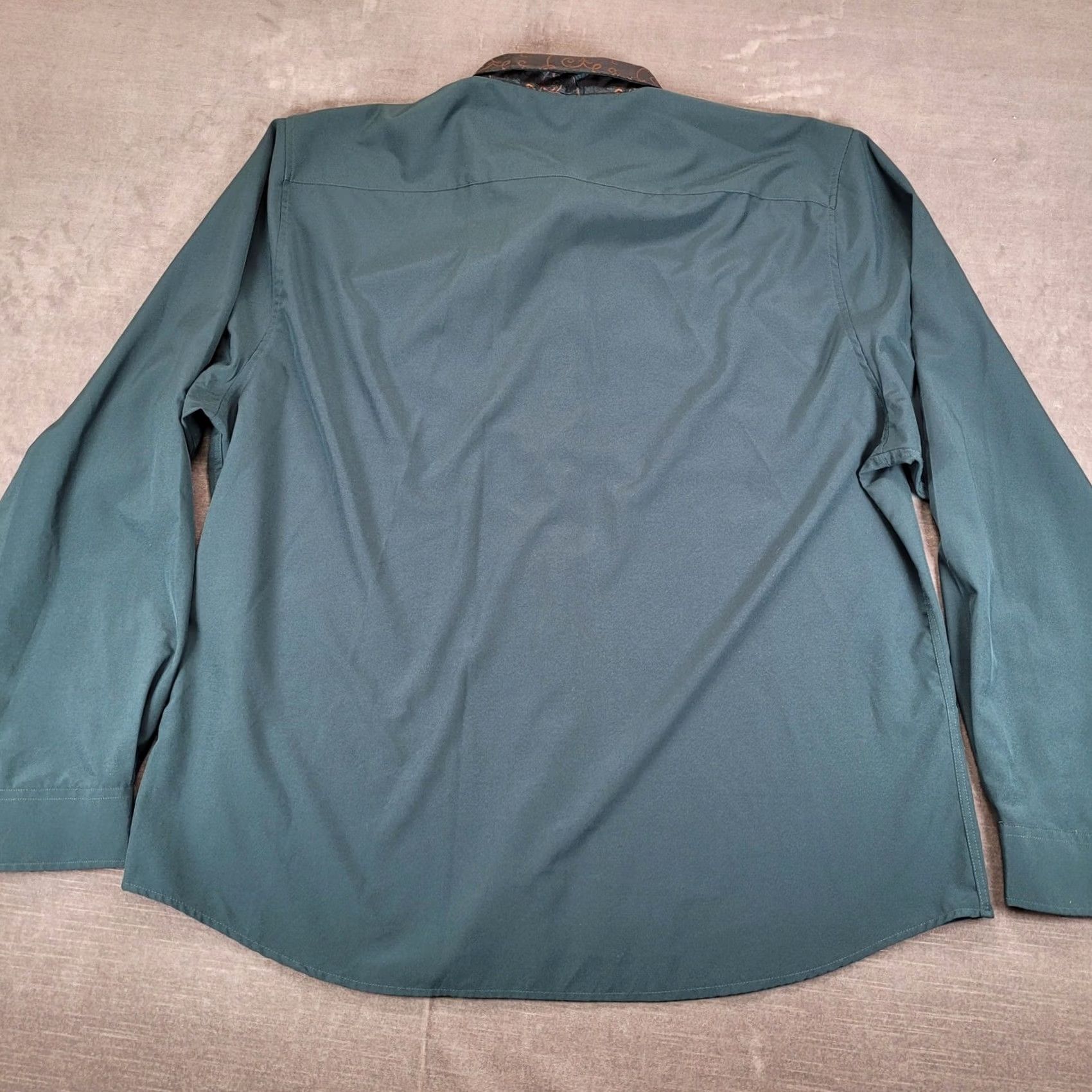 Vintage Barry Wang Mens Dress Shirt Long Sleeve Button Up Flip Cuff Paisley Trim 3XL Green Size 48R - 7 Thumbnail