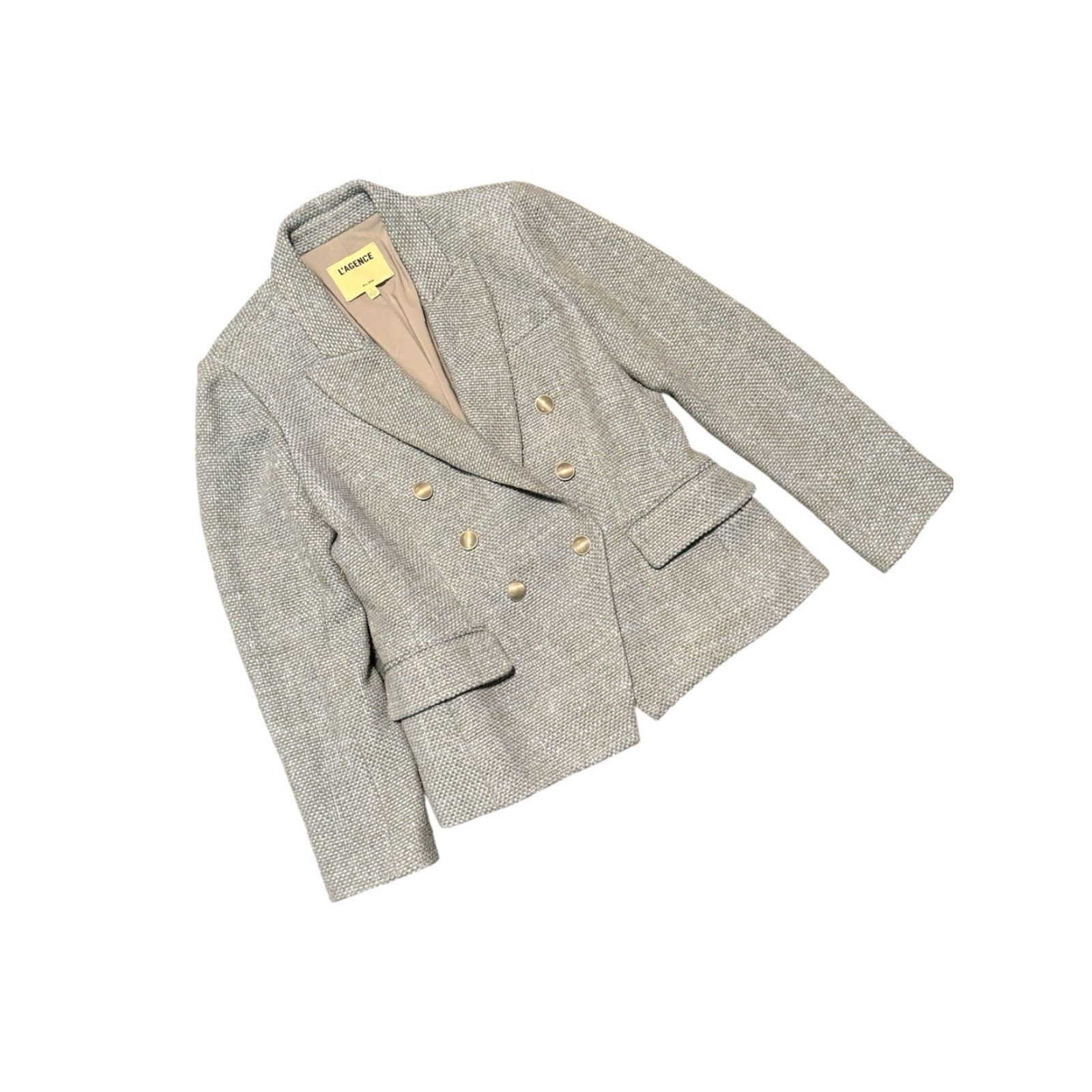 VINTAGE L'AGENCE Kenzie Double-Breasted Tweed Blazer Blue Size 8 Women Blazer Regular Size (Blue)