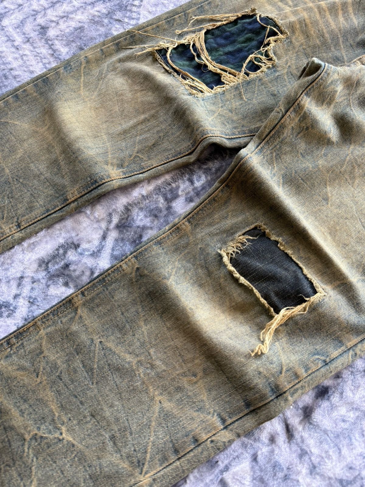 Le Grande Bleu (L.G.B.) 2000s Distressed Mud Wash Check plaid Patched Japanase Jeans Size US 29 - 5 Thumbnail