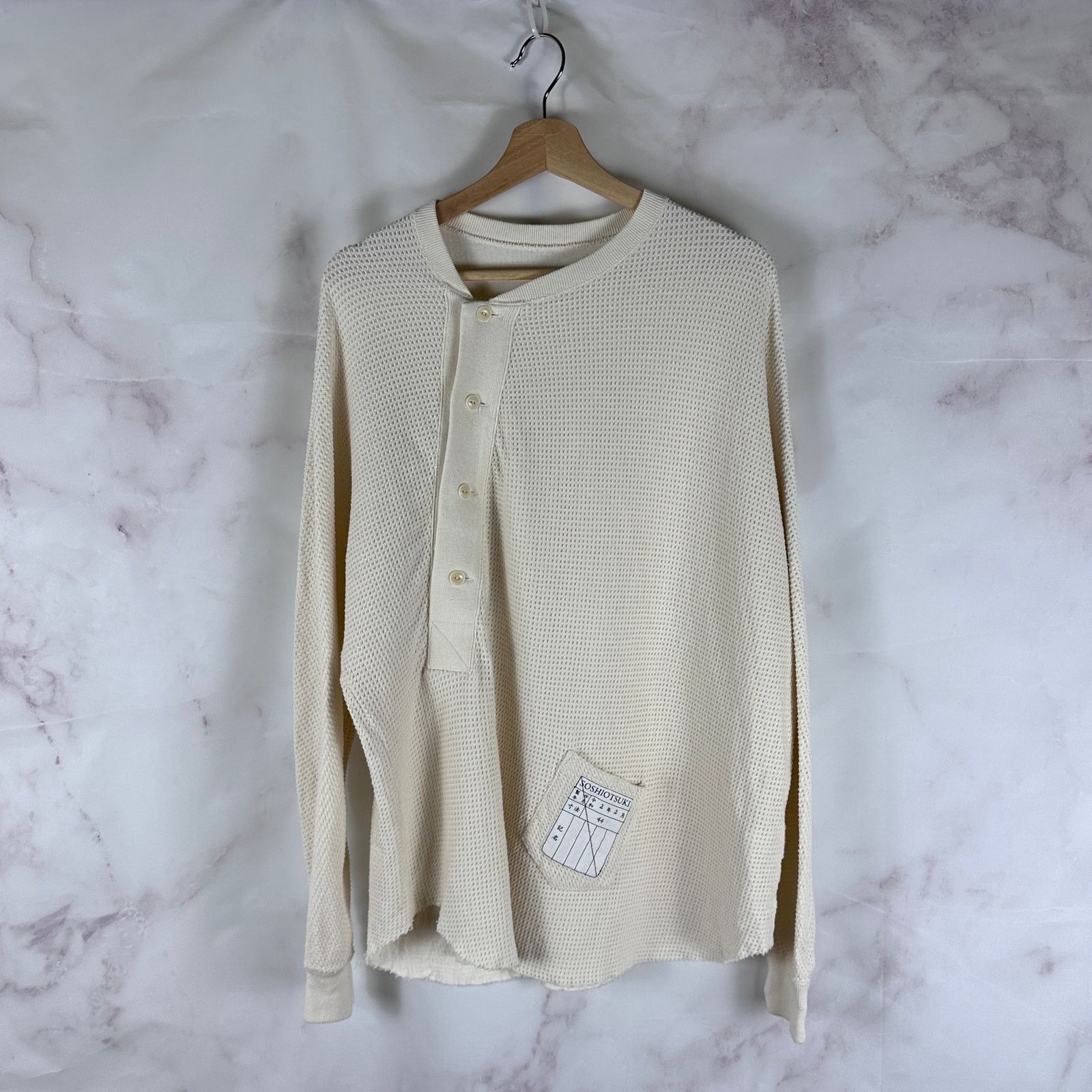 SOSHIOTSUKI Asymmetrical Cream Waffle Thermal Longsleeve Size US M / EU 48-50 / 2 - 1 Thumbnail