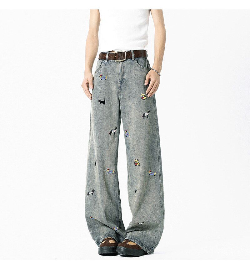 Japanese Brand Men's straight washed bootcut dachshund embroidered jeans Size US 32 / EU 48 - 2 Thumbnail