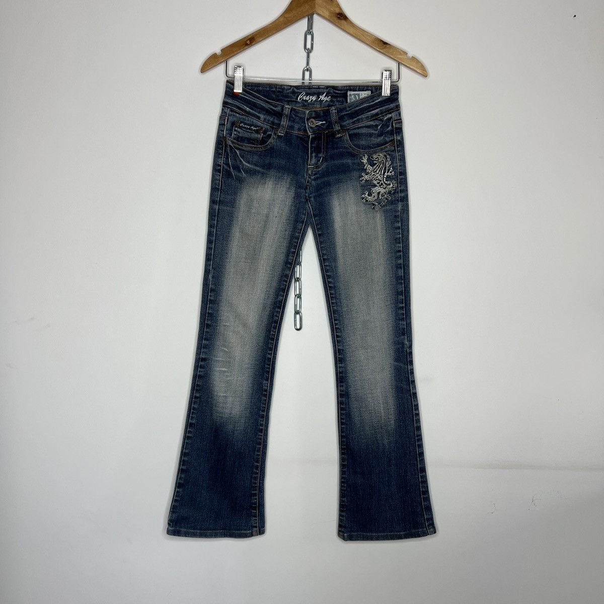 Vintage Crazy Age Low Rise Bootcut Denim Jeans Baggy Tribal