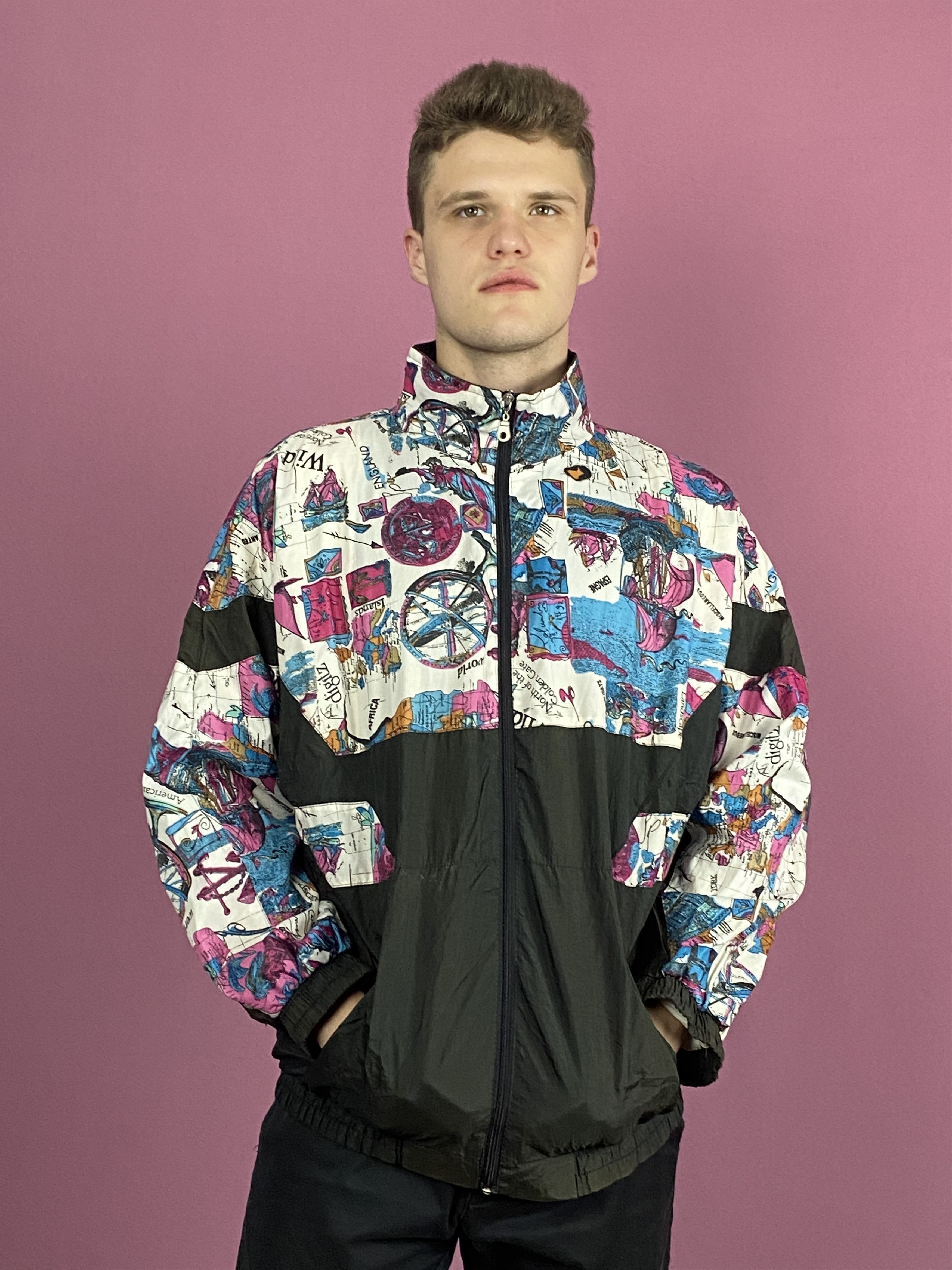 Vintage 90s Vintage Men's Abstract Windbreaker Jacket - L Size US L / EU 52-54 / 3 - 3 Thumbnail