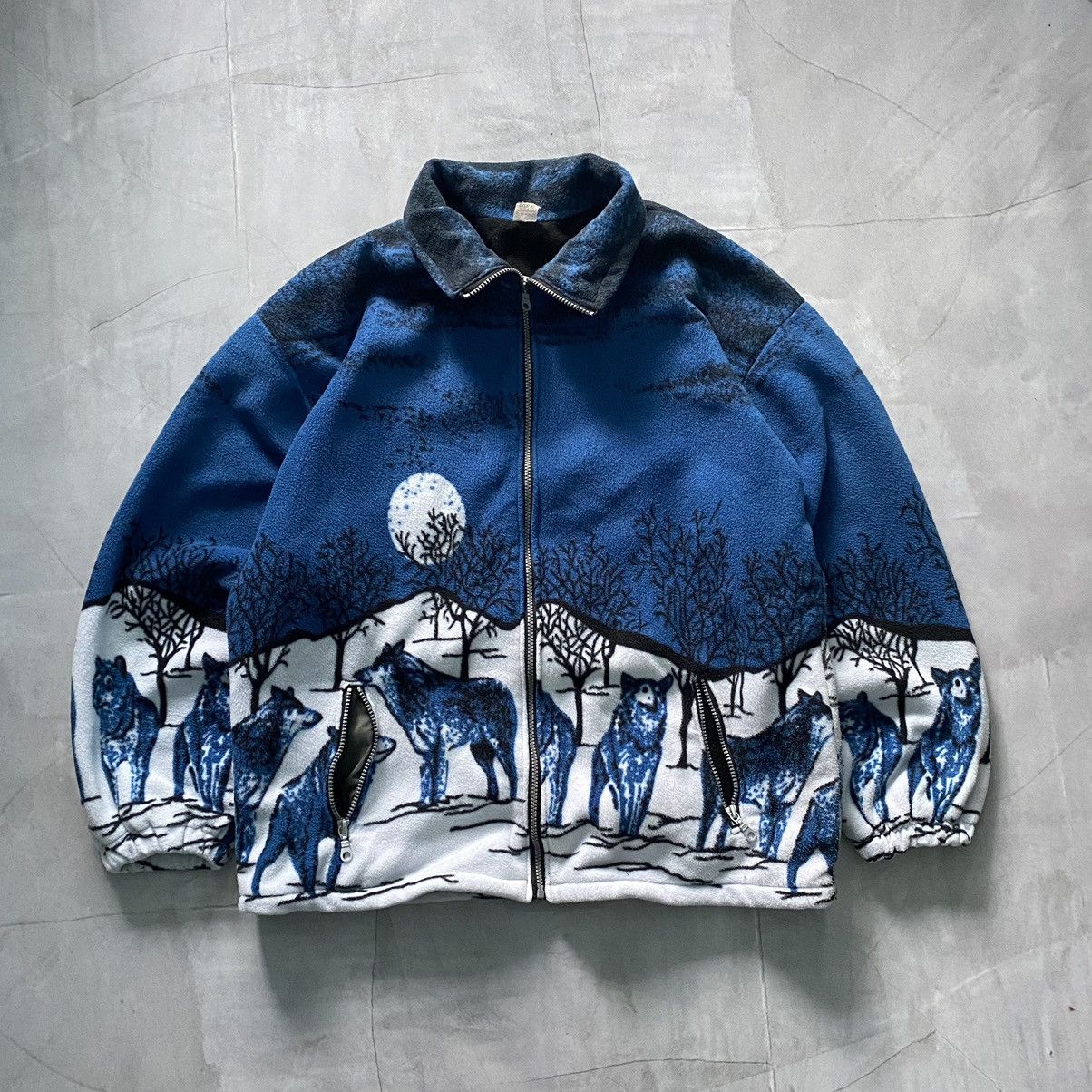 The Mountain × Vintage Rare Vintage Wolf Zip Fleece All Over Overprint 90s 80s Size US XL / EU 56 / 4 - 1 Thumbnail