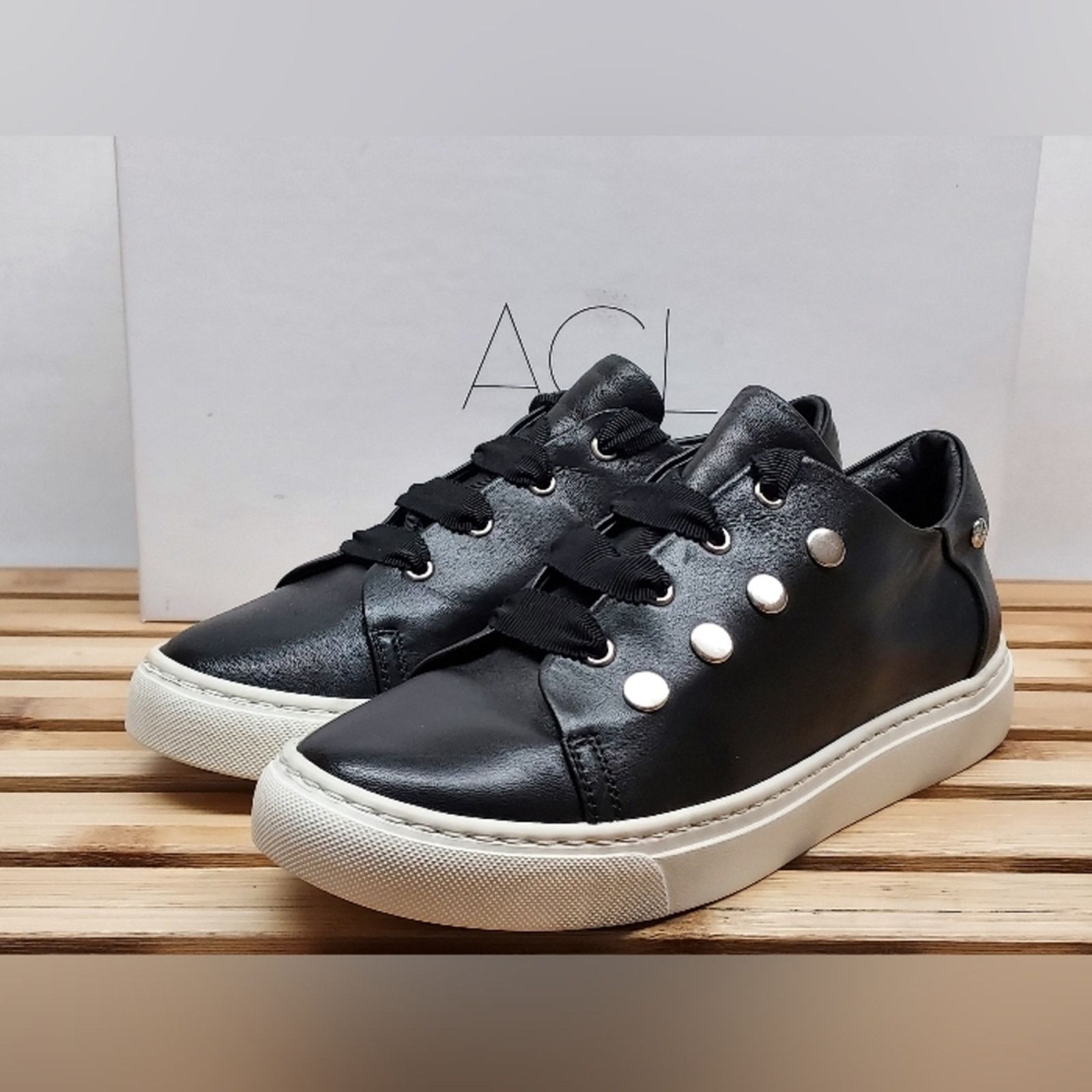 AGL AGL Womens Black Leather Sneaker Shoes Size 36.5 (5.5) Size US 5.5 / IT 35.5 - 2 Thumbnail