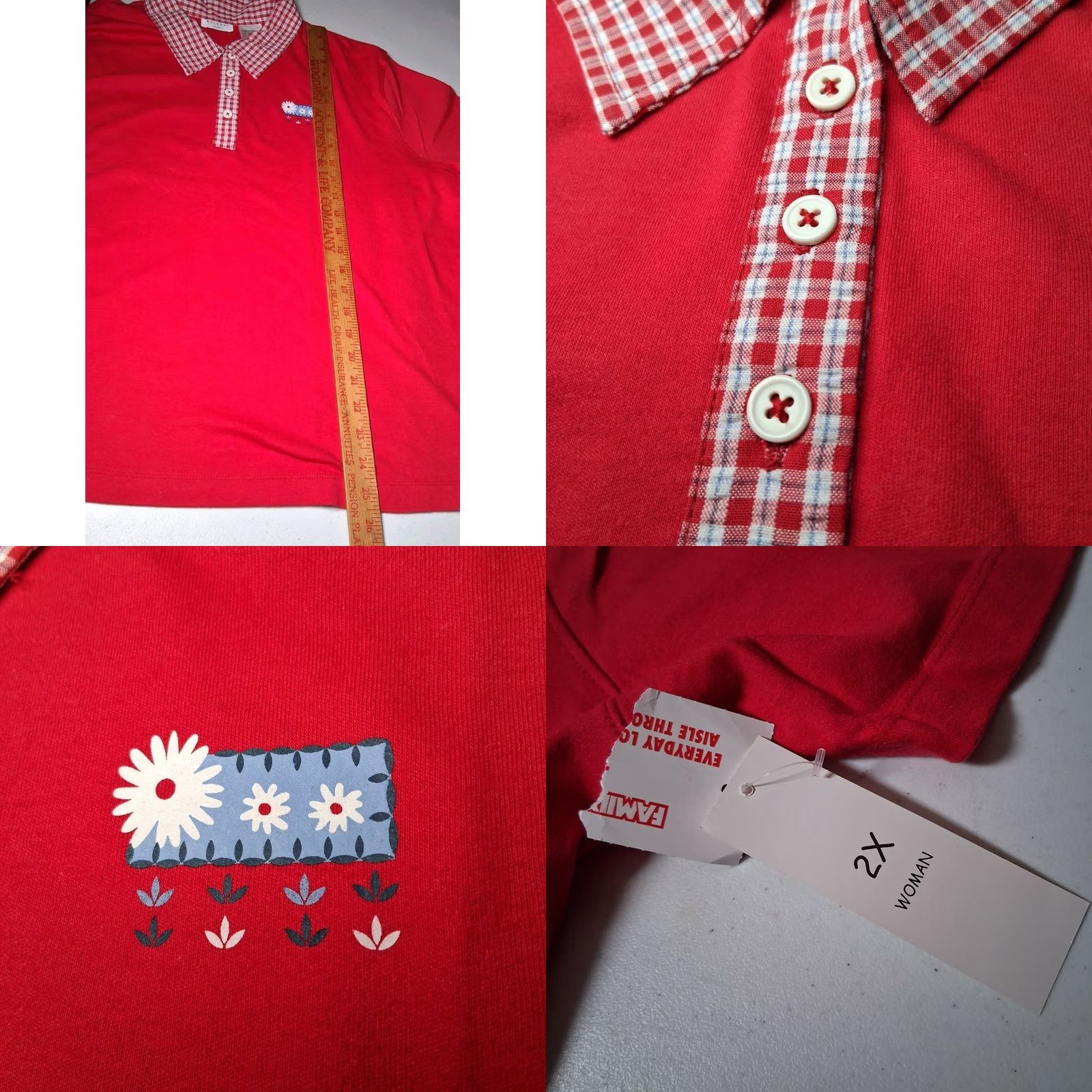 Vintage VINTAGE Melrose Woman Shirt Plus Size 2X Red Collared T Shirt Plaid Daisy Shirt Size XXL / US 16-18 / IT 52-54 - 8 Thumbnail