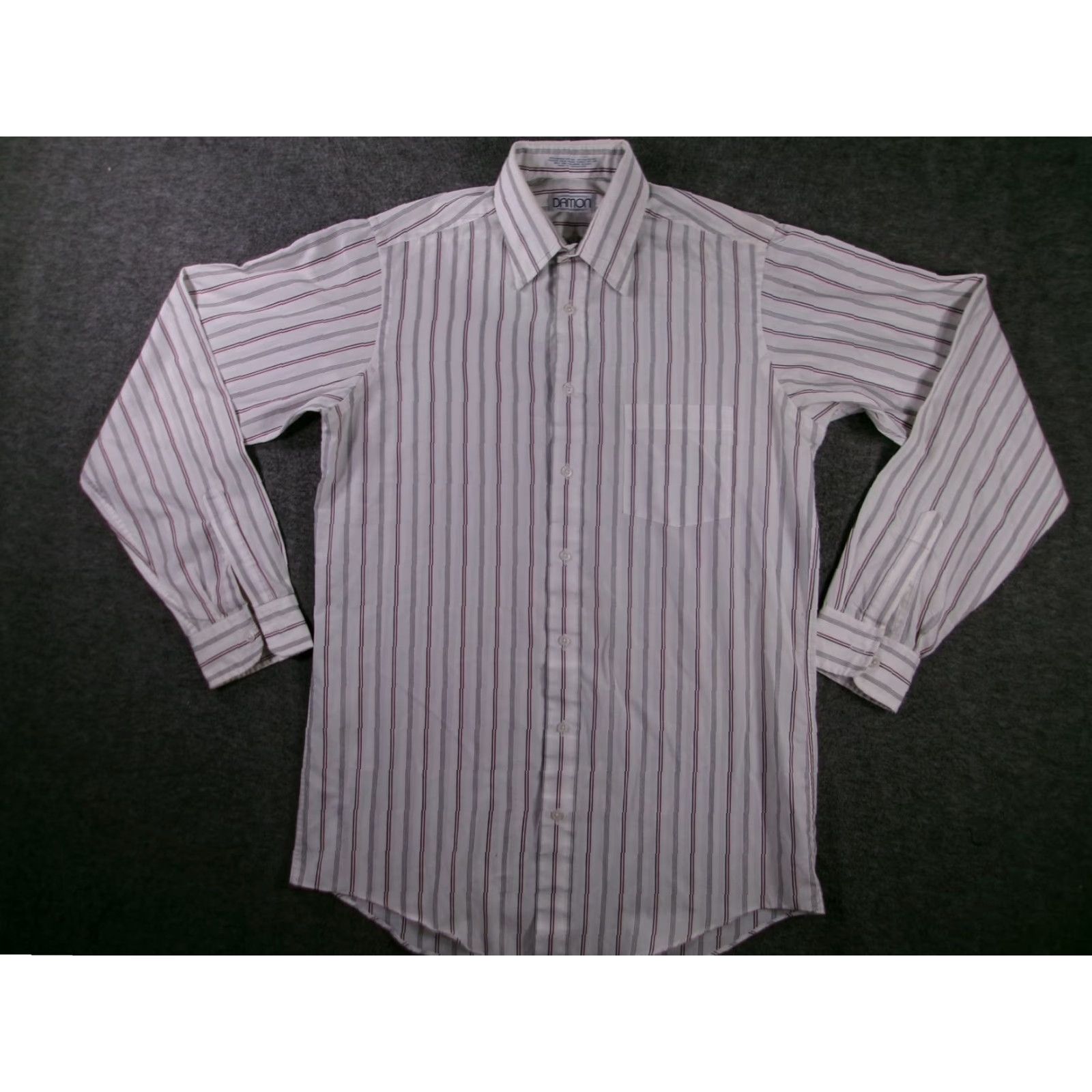 Vintage Damon Dress Shirt Mens Tall 15.5 Striped Long Sleeve White Pocket Button Up Size 42R - 2 Thumbnail