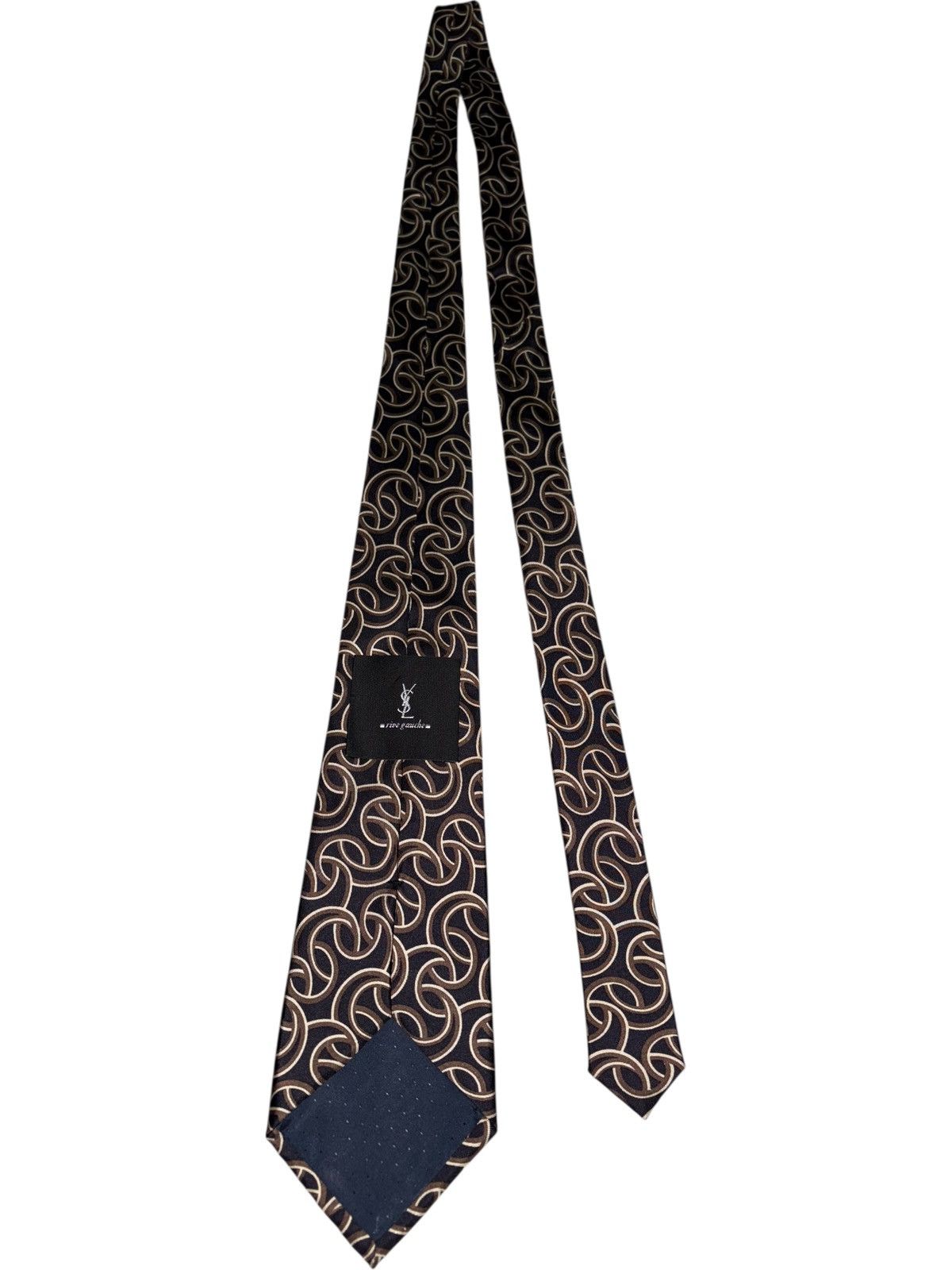 Yves Saint Laurent YSL Rive Gauche Silk Tie Vintage Y2k 90s pattern brown beige Size ONE SIZE - 1 Thumbnail