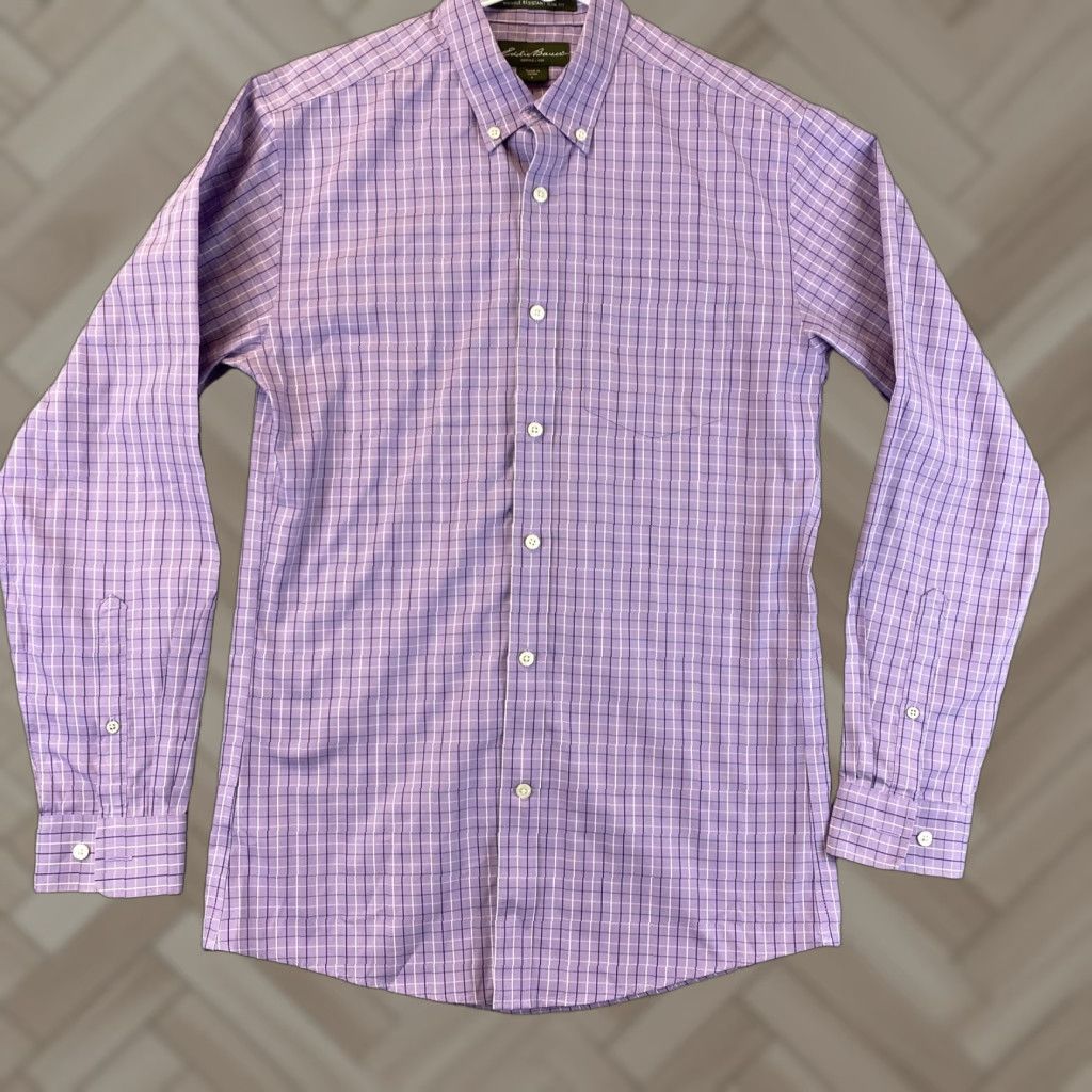 Eddie Bauer EDDIE BAUER Men's Purple Checkered Cotton Button-Up Dress Shirt Size S Long Sleeve Size 36R - 1 Thumbnail