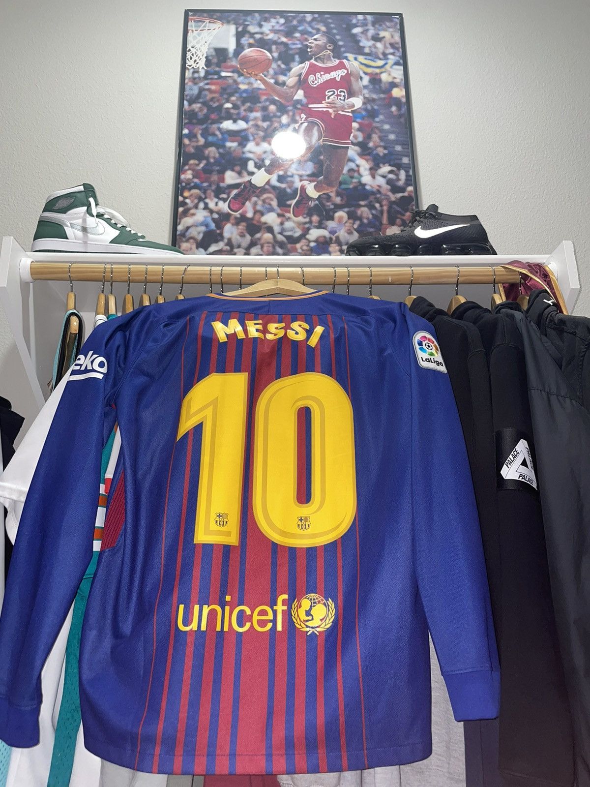 image of F C Barcelona x Nike Messi Barcelona 2017 Jersey- Longsleeve in Blue, Men's (Size Medium)