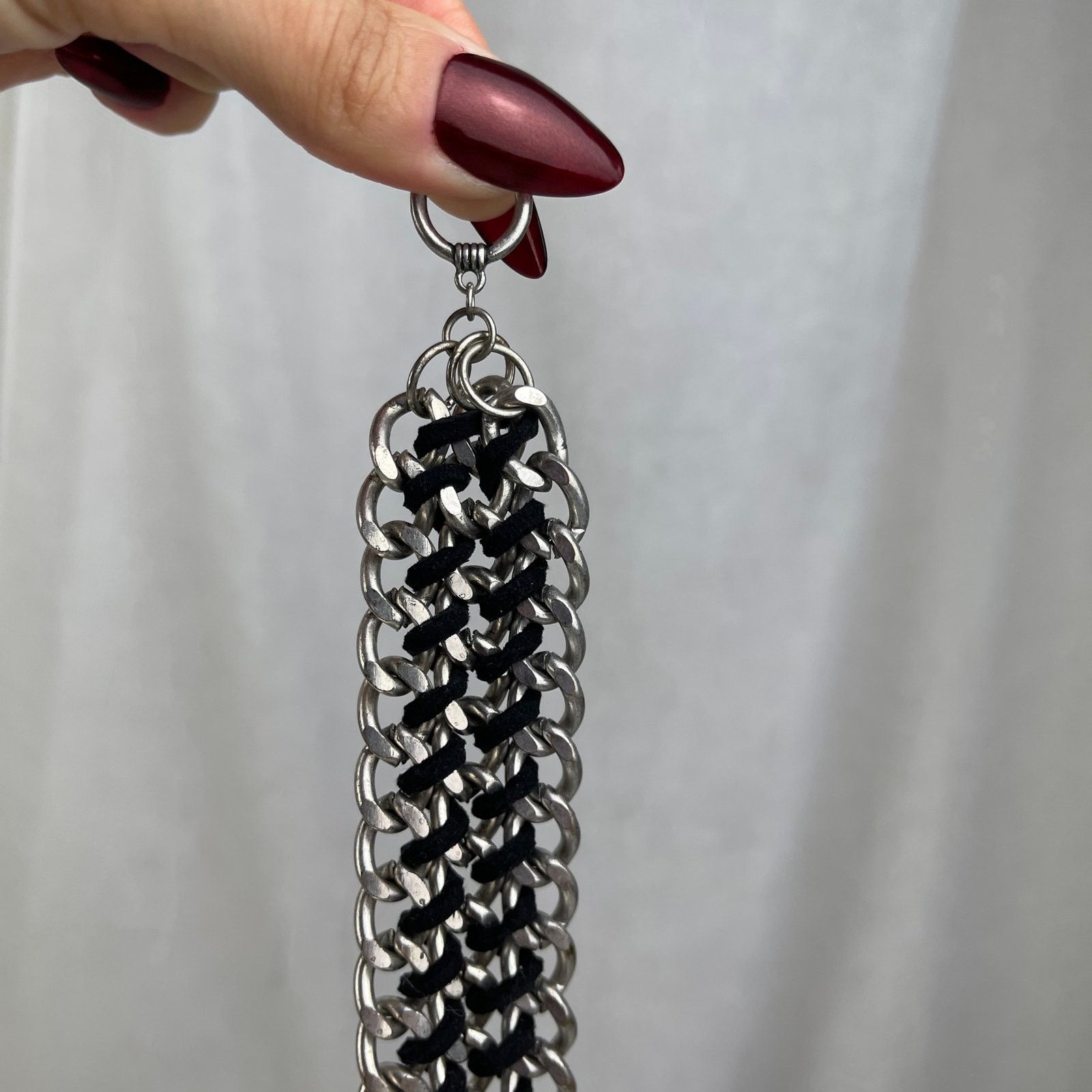 Other Silver Tone Chain Link Bracelet Black Braided Faux Leather Size ONE SIZE - 21 Thumbnail